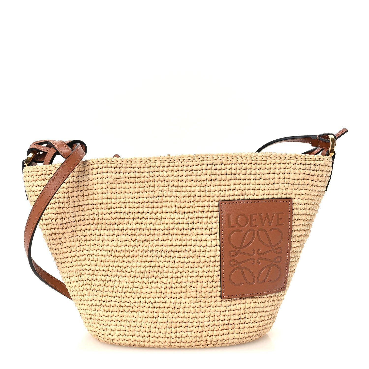 Loewe Calfskin Raffia Paulas Ibiza Pochette Bag Natural Tan