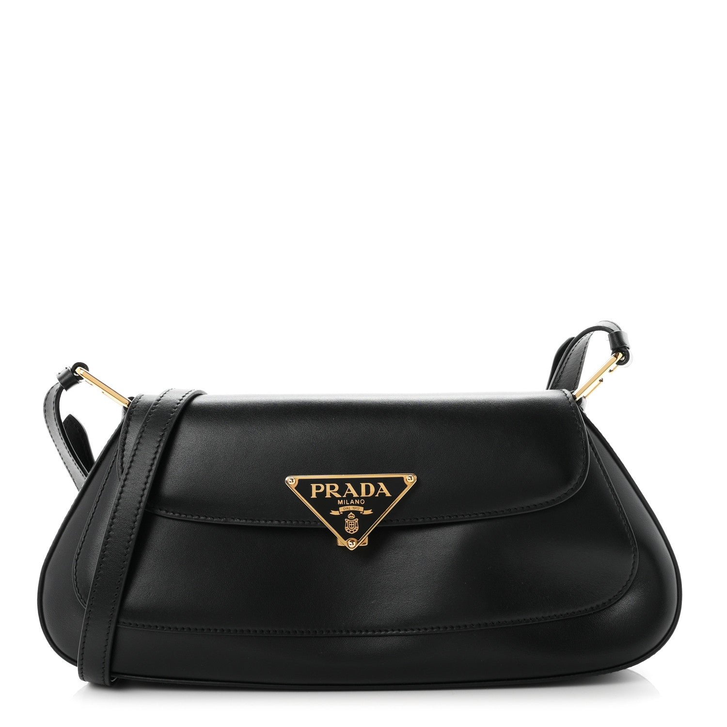 Prada City Calf Triangle Flap Shoulder Bag Black