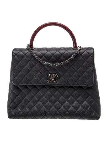 Large Lizard-Trimmed Coco Handle Bag