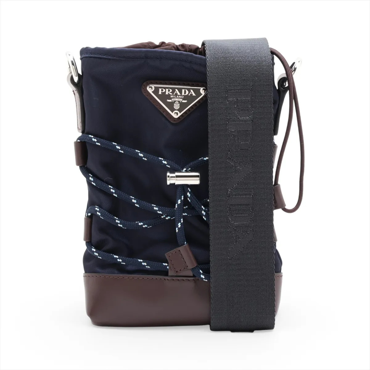 Prada Tessuto 2ZT079 Nylon & Leather Shoulder bag Navy x brown