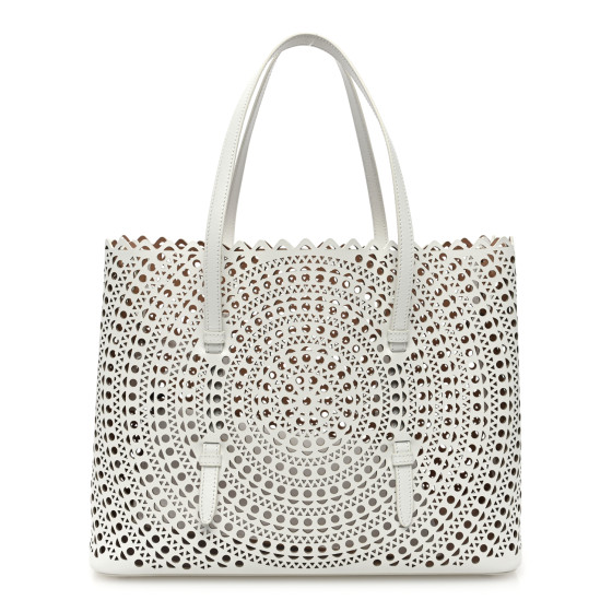 Alaia Calfskin Laser Cut Vienne Tote Small White