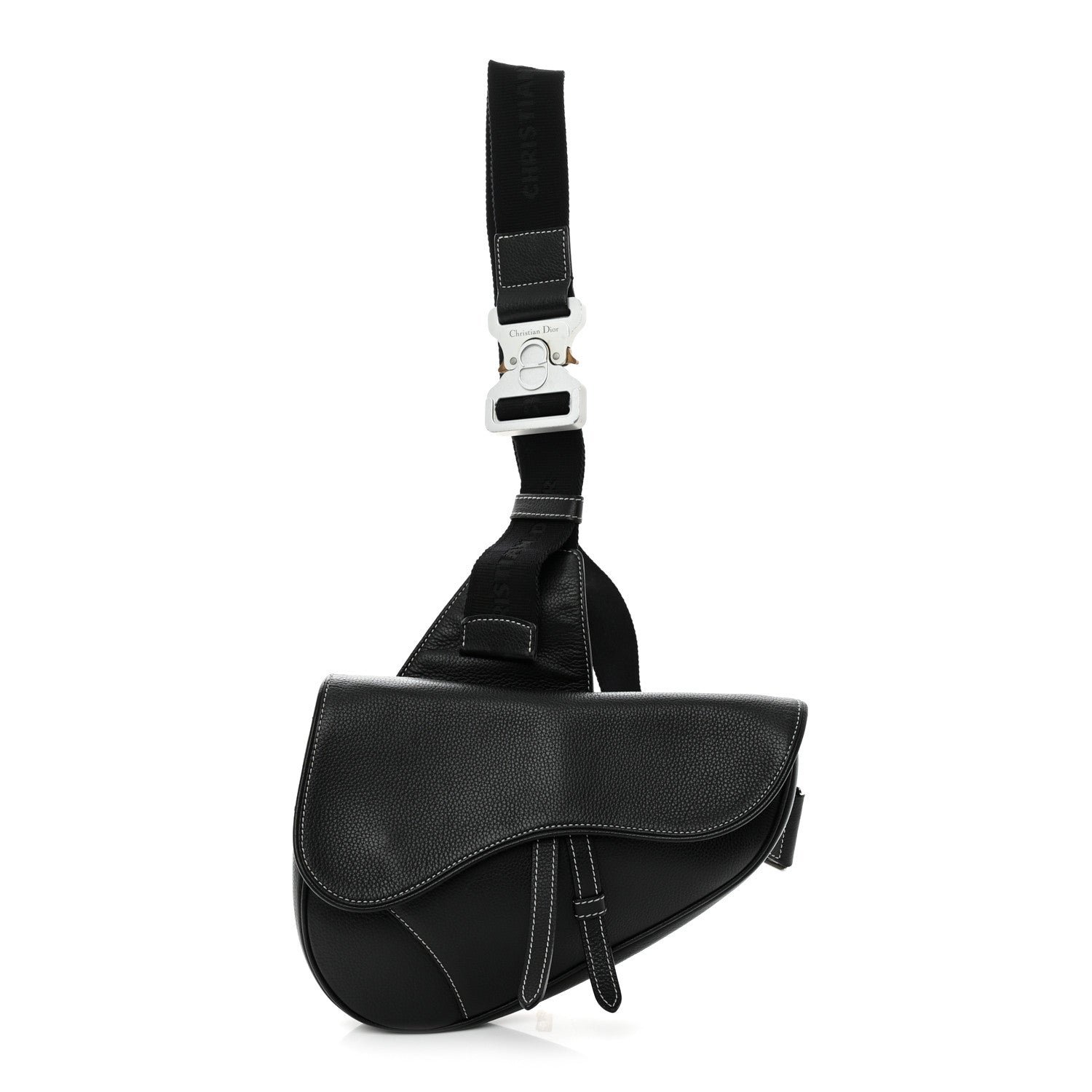 Christian Dior Grained Calfskin Mens Saddle Bag Black