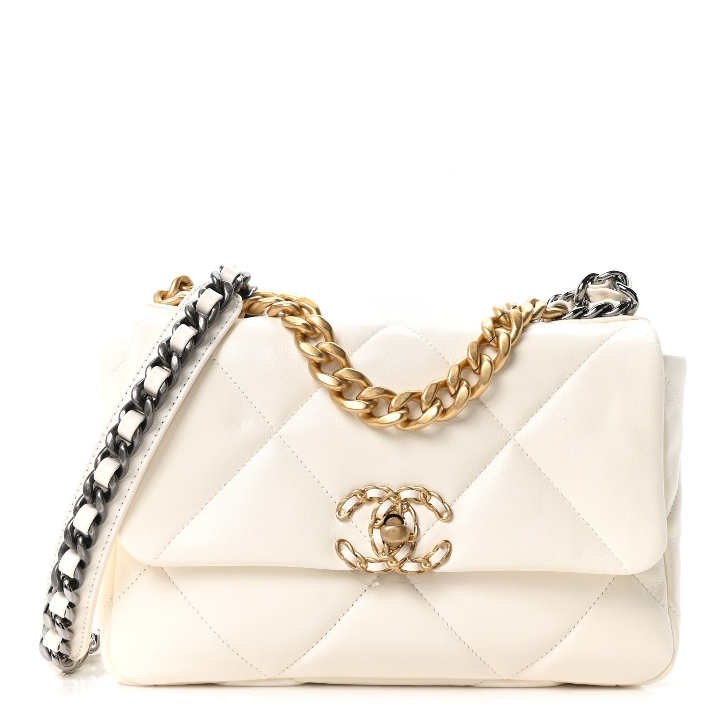 Chanel Lambskin Quilted Medium Chanel 19 Flap White