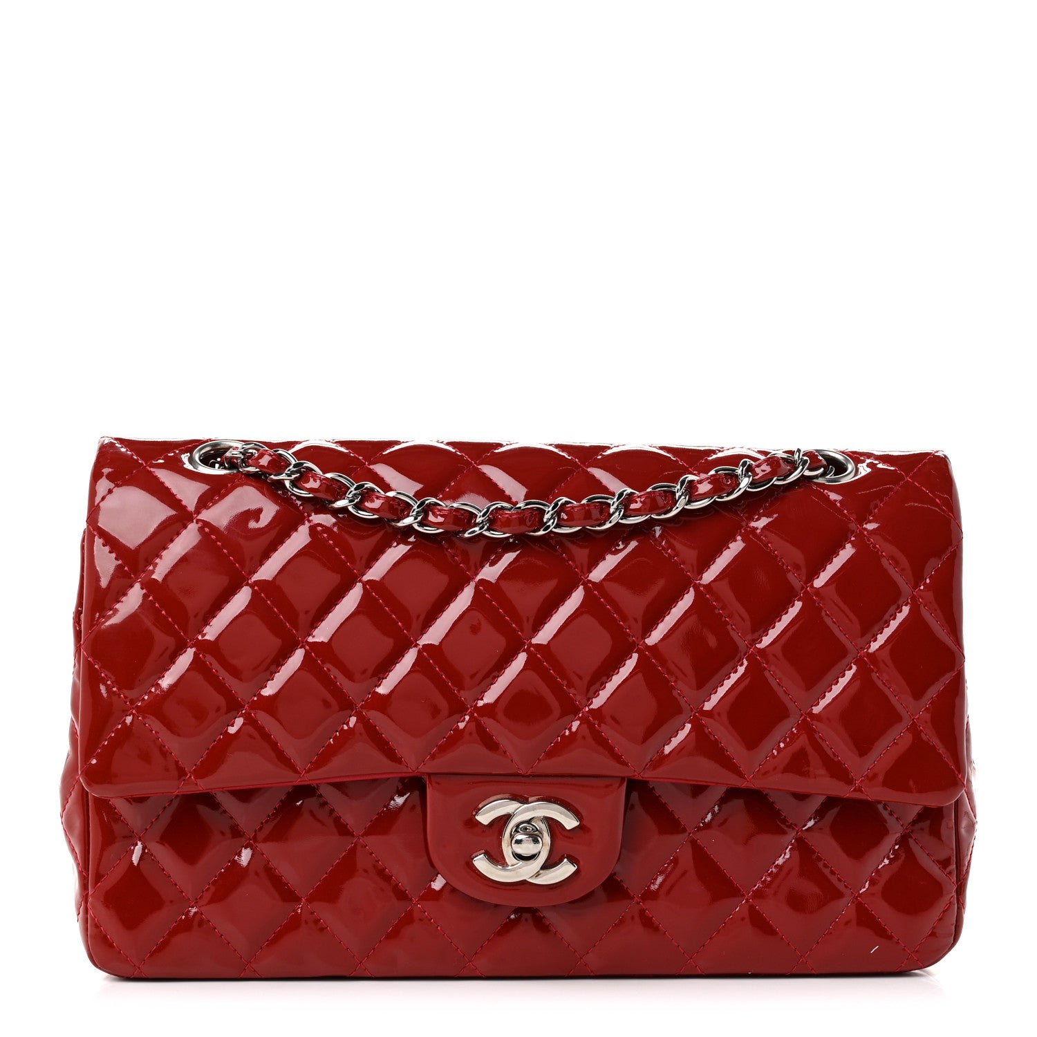 Chanel Patent Calfskin Quilted Medium Double Flap Red