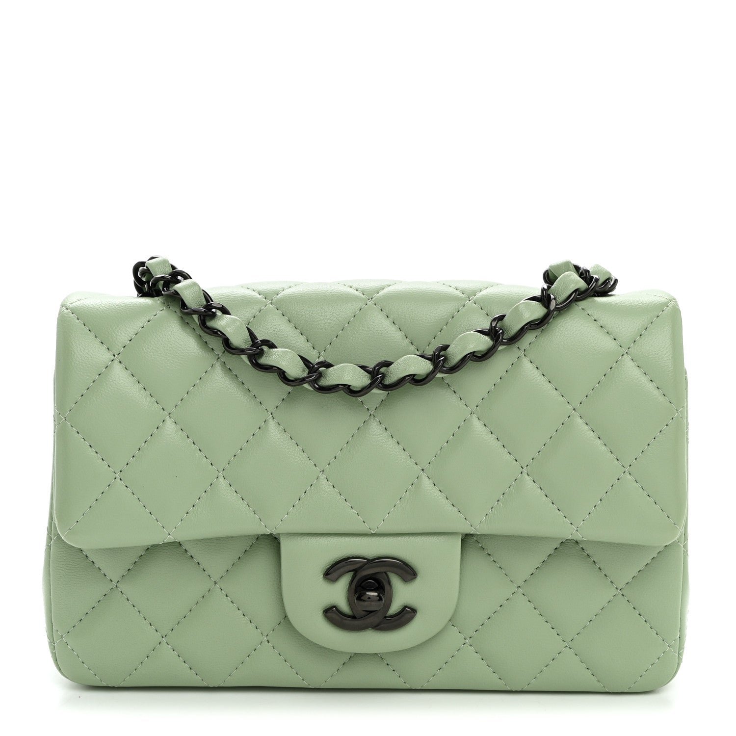 Chanel Lambskin Quilted Mini Rectangular Flap Light Green