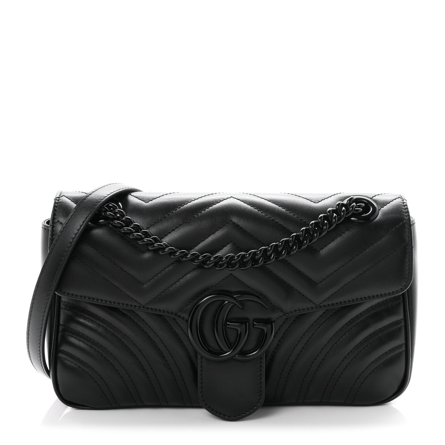 Gucci Calfskin Matelasse Monochrome Small GG Marmont Shoulder Bag Black
