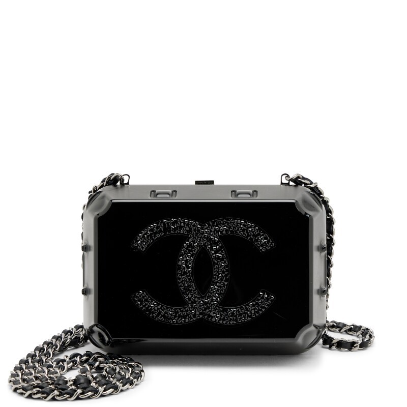 Black Plexiglass Supermarket Egg Carton Minaudière Strass CC Jewelry Box Clutch Silver Hardware, 2014