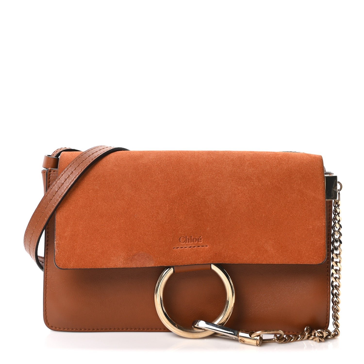 Chloe Suede Calfskin Small Faye Shoulder Bag Tobacco