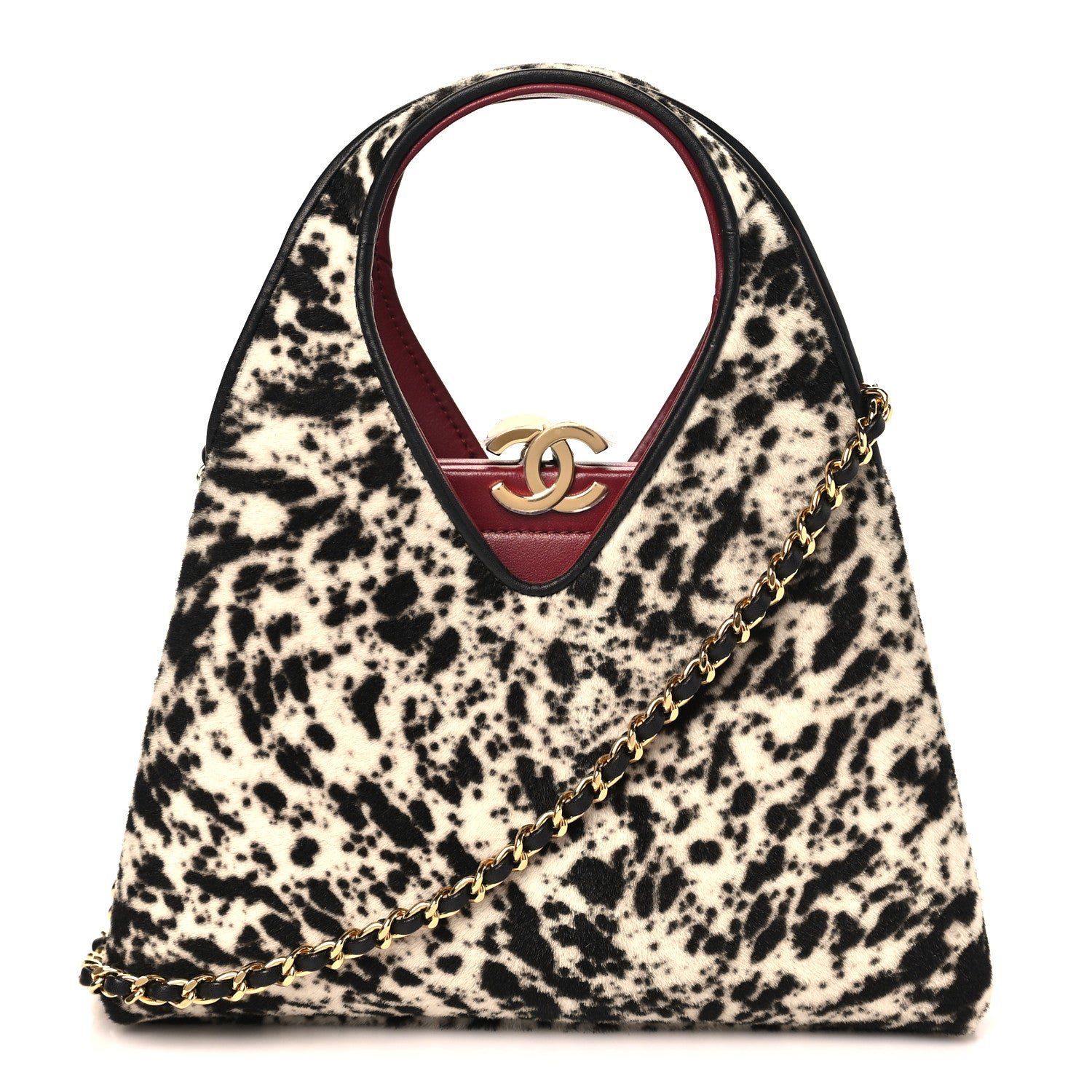 Chanel Pony Hair Printed Chic Lady Small Shopping Tote White Black