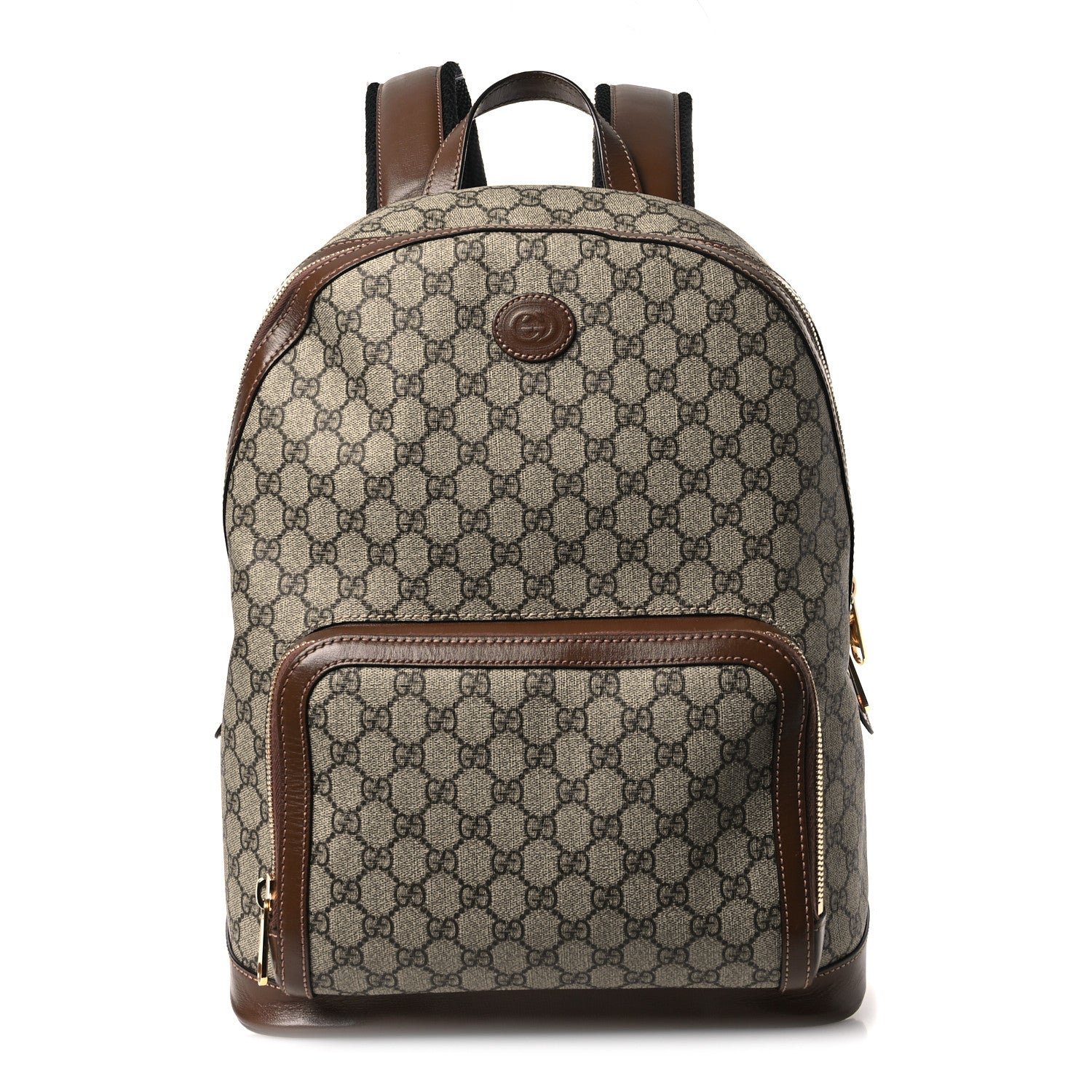 Gucci GG Supreme Monogram Textured Calfskin Retro Interlocking G Backpack Brown Beige