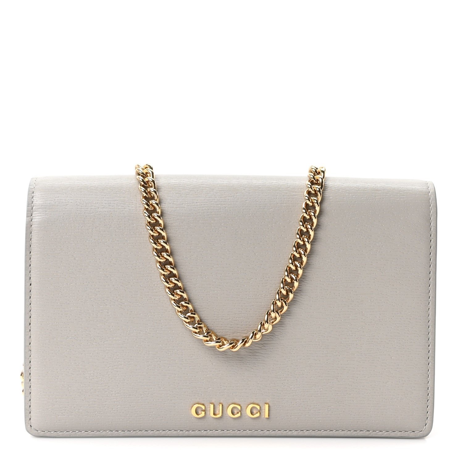 Gucci Textured Calfskin Script Logo Wallet On Chain Grey