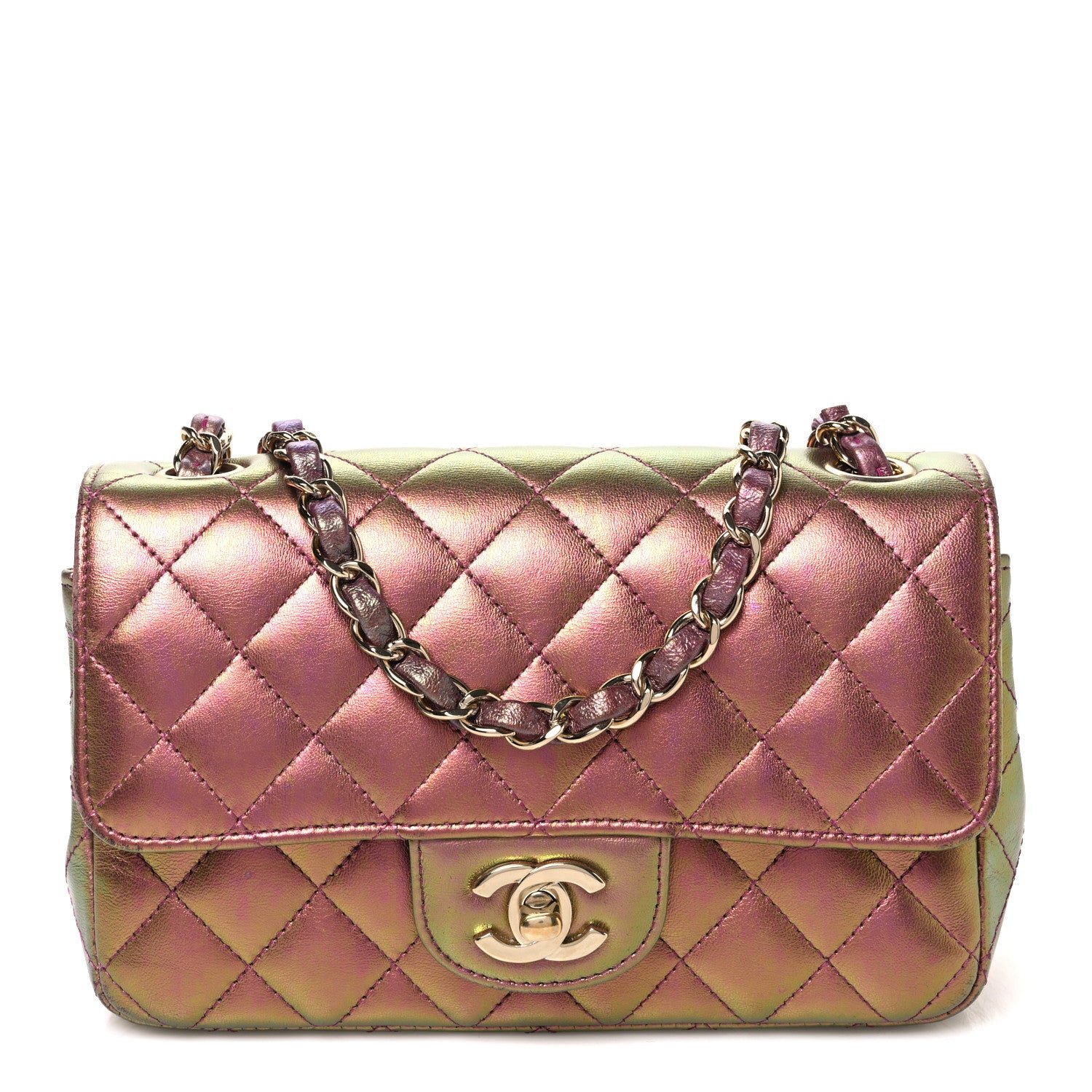 Chanel Iridescent Lambskin Quilted Mini Rectangular Flap Purple