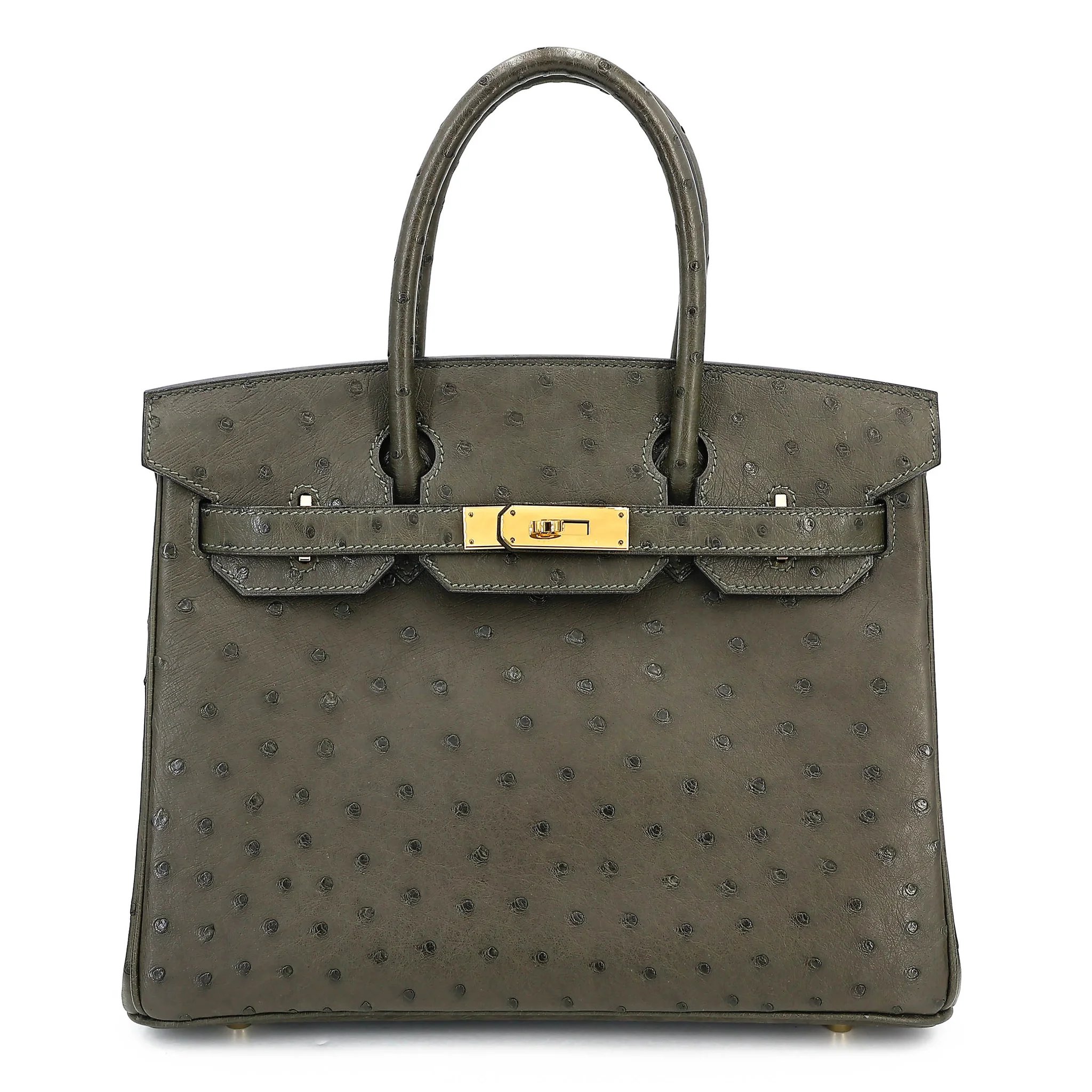 Very Good ( Rank A) HERMÈS Birkin 30 Vert Veronese (6H) Ostrich Gold hardware T (2015)