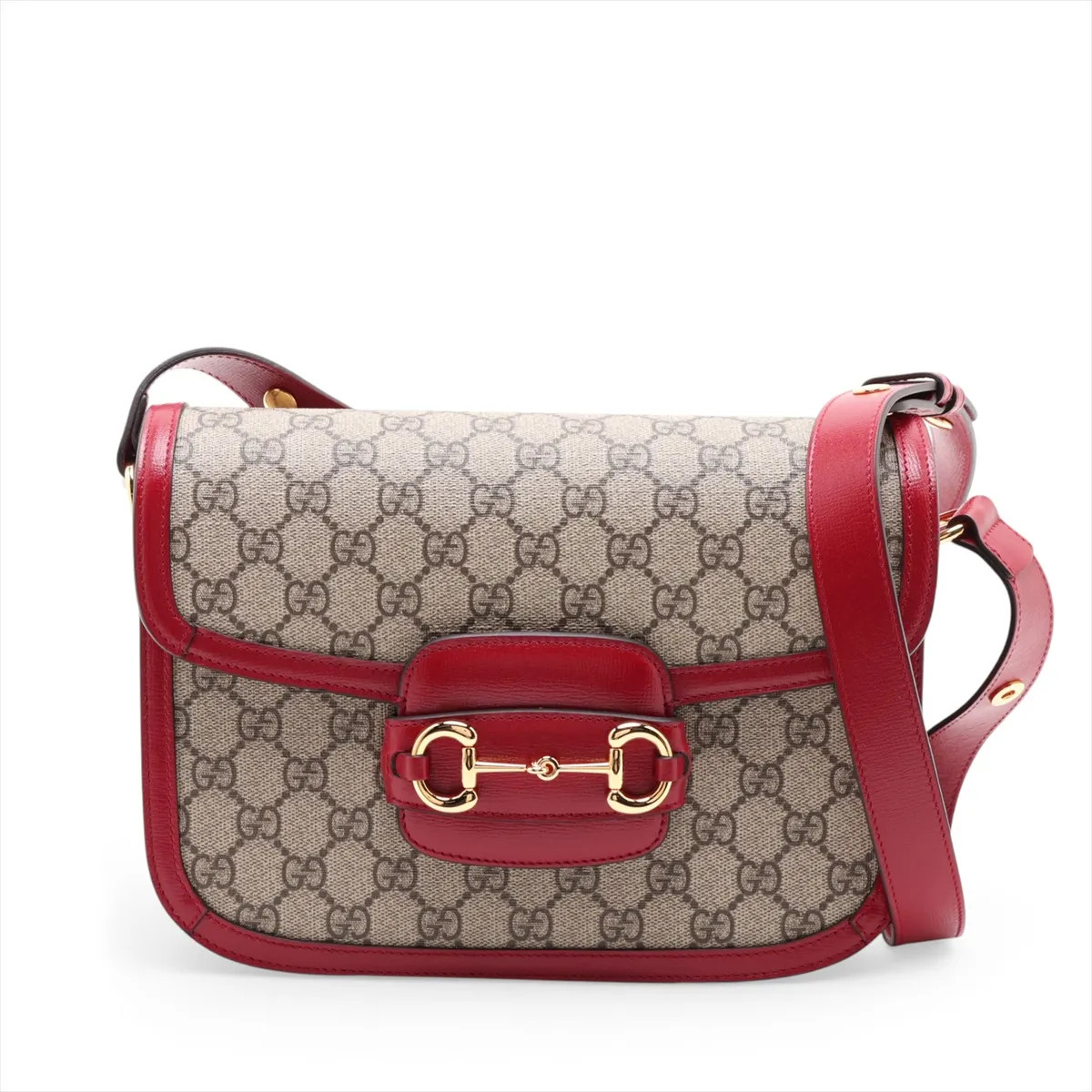 Gucci Horsebit 1955 GG Supreme 602204 PVC & leather Shoulder bag Beige x red