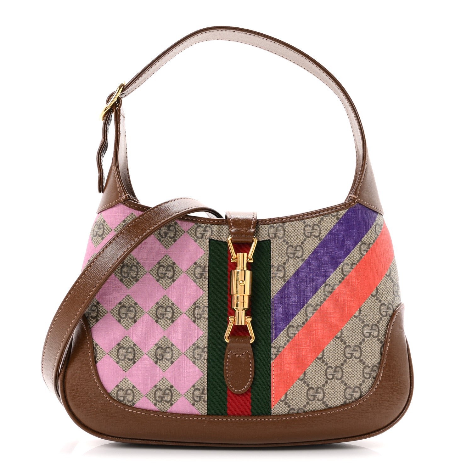 Gucci GG Supreme Monogram Azalea Calfskin Print Web Small Jackie 1961 Hobo Multicolor
