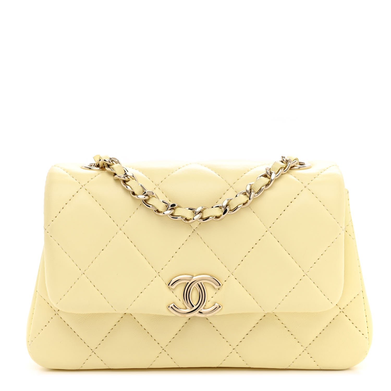 Chanel Lambskin Quilted Clutch With Chain Light Yellow