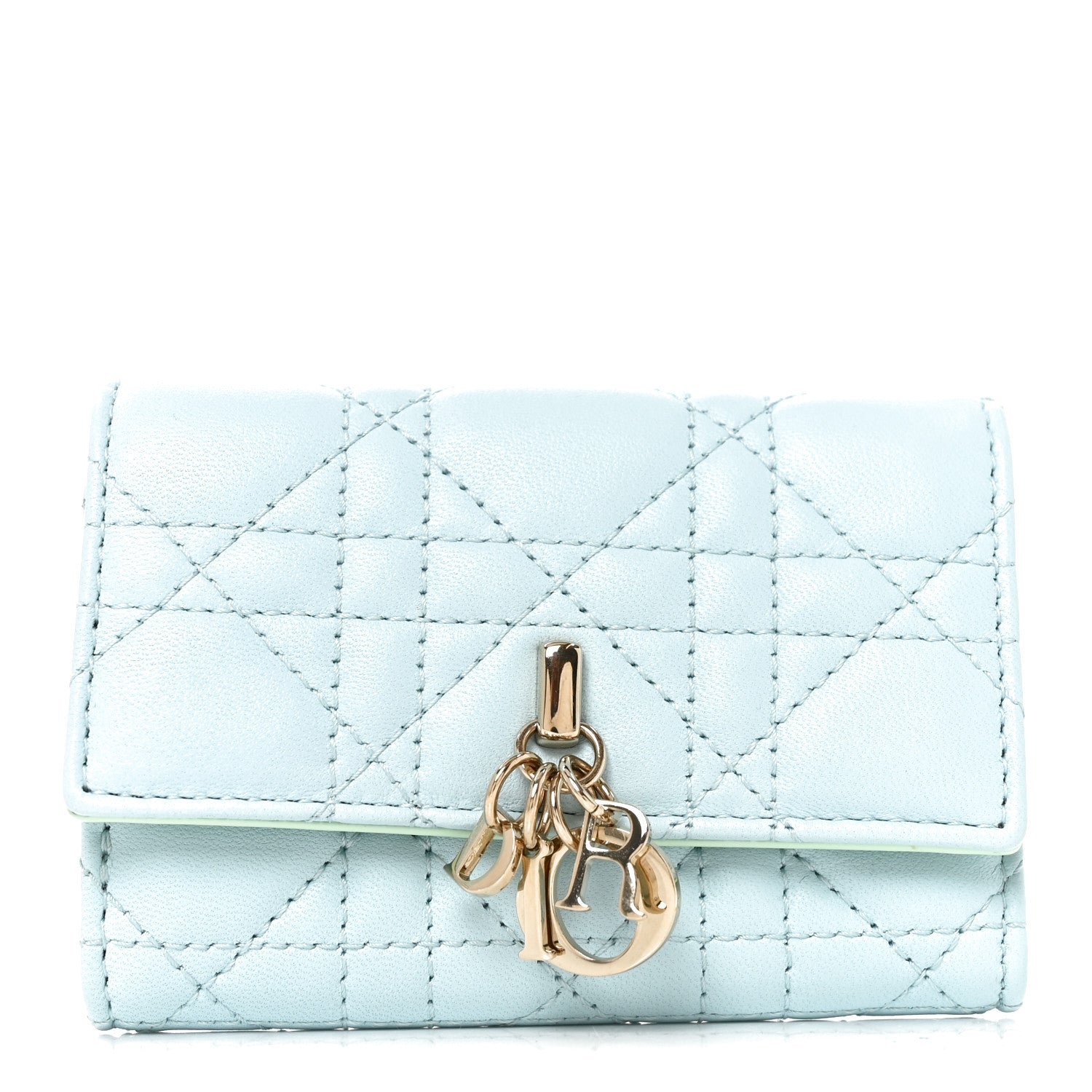 Dior Christian Dior Lambskin Cannage Miss Dior Glycine Wallet Pastel Mint Celeste Blue