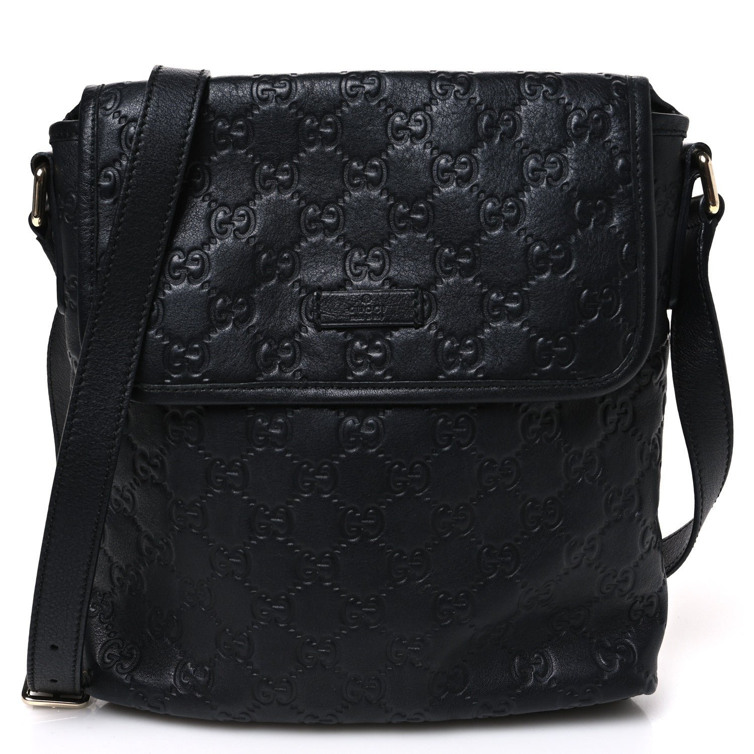 Gucci Guccissima Small Flap Messenger Bag Black