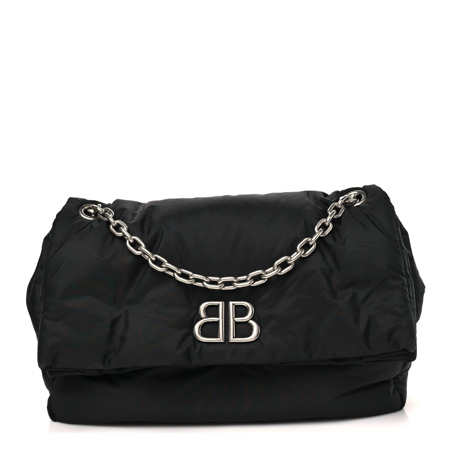 Balenciaga Nylon Medium Monaco Chain Shoulder Bag Black