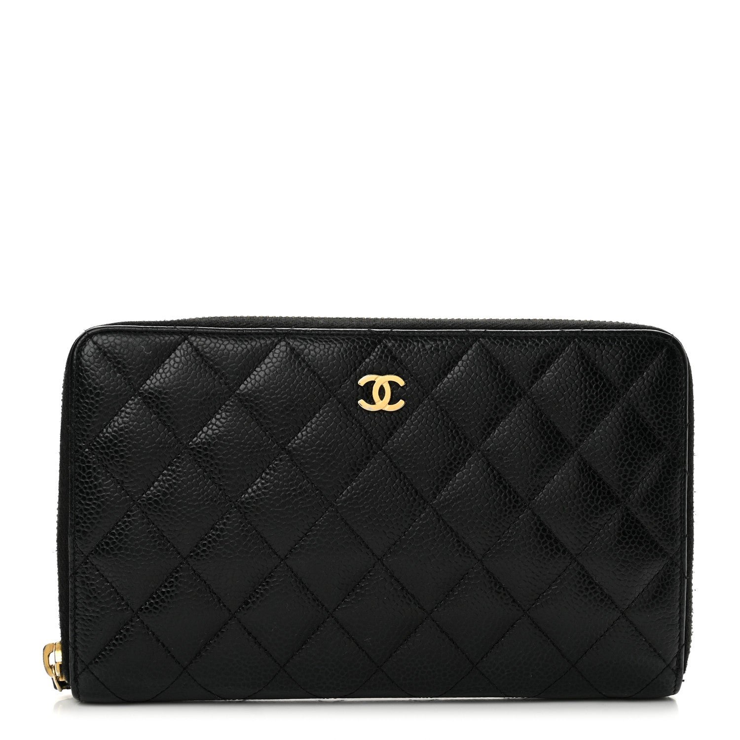 Chanel Caviar Quilted Large Zip Around Organizer Wallet Black