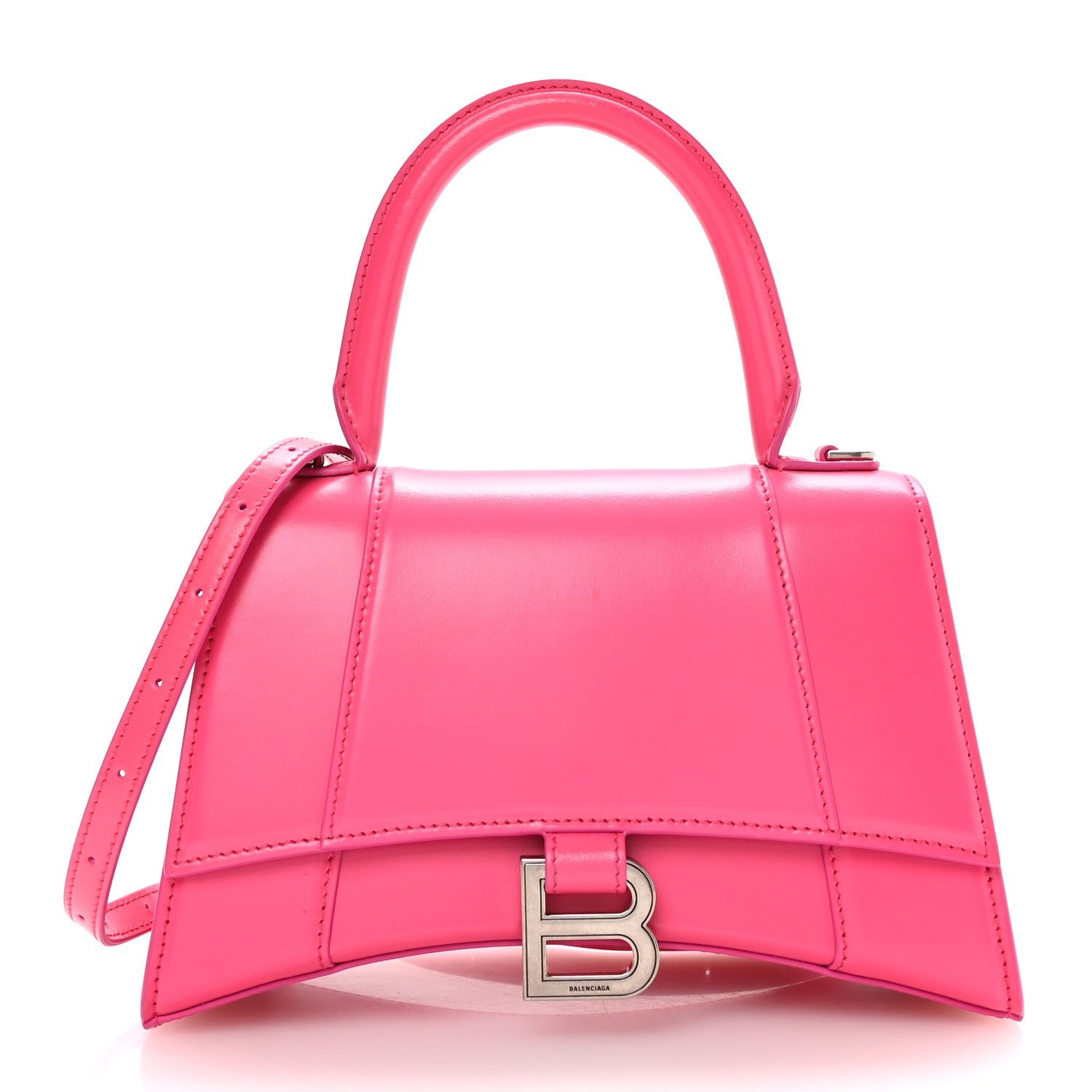 Balenciaga Shiny Box Calfskin Small Hourglass Top Handle Bag Acid Fuchsia
