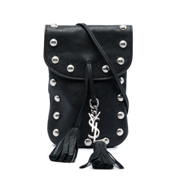 Studded Calf Leather Phone Pouch