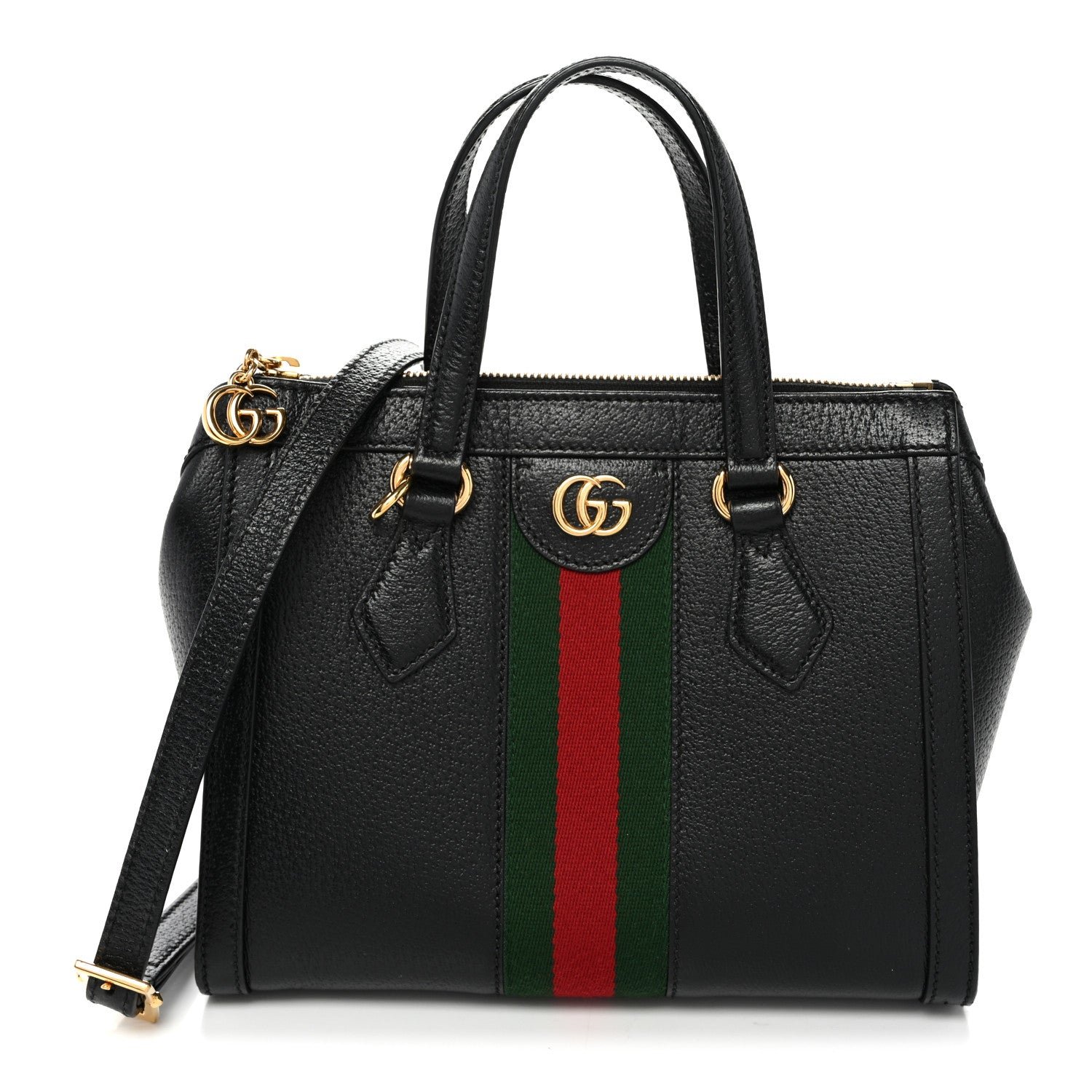 Gucci Textured Calfskin Web Small Ophidia Tote Bag Black
