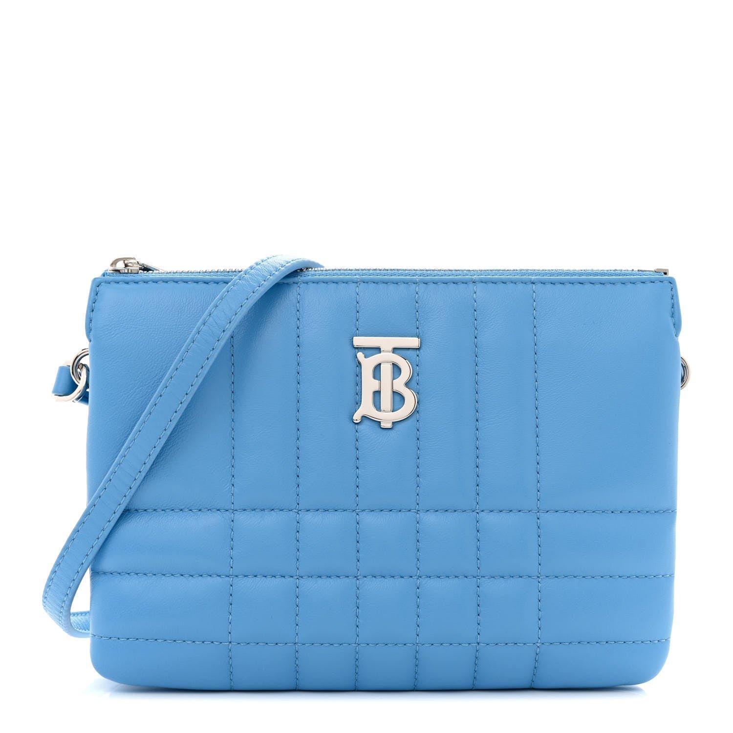 Burberry Lambskin Quilted Lola Double Pouch Crossbody Bright Sky Blue