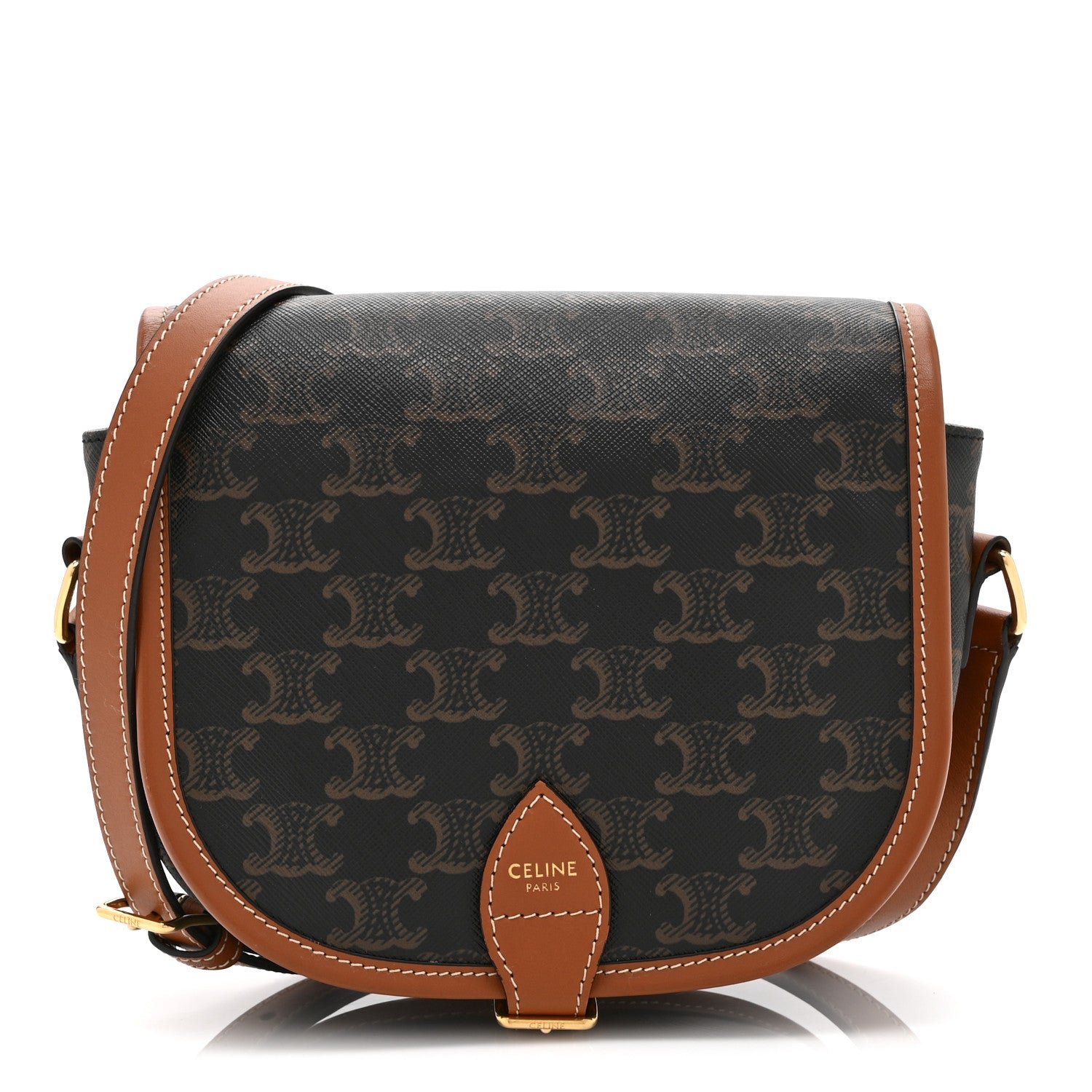 Celine Triomphe Canvas Medium Folco Bag Tan