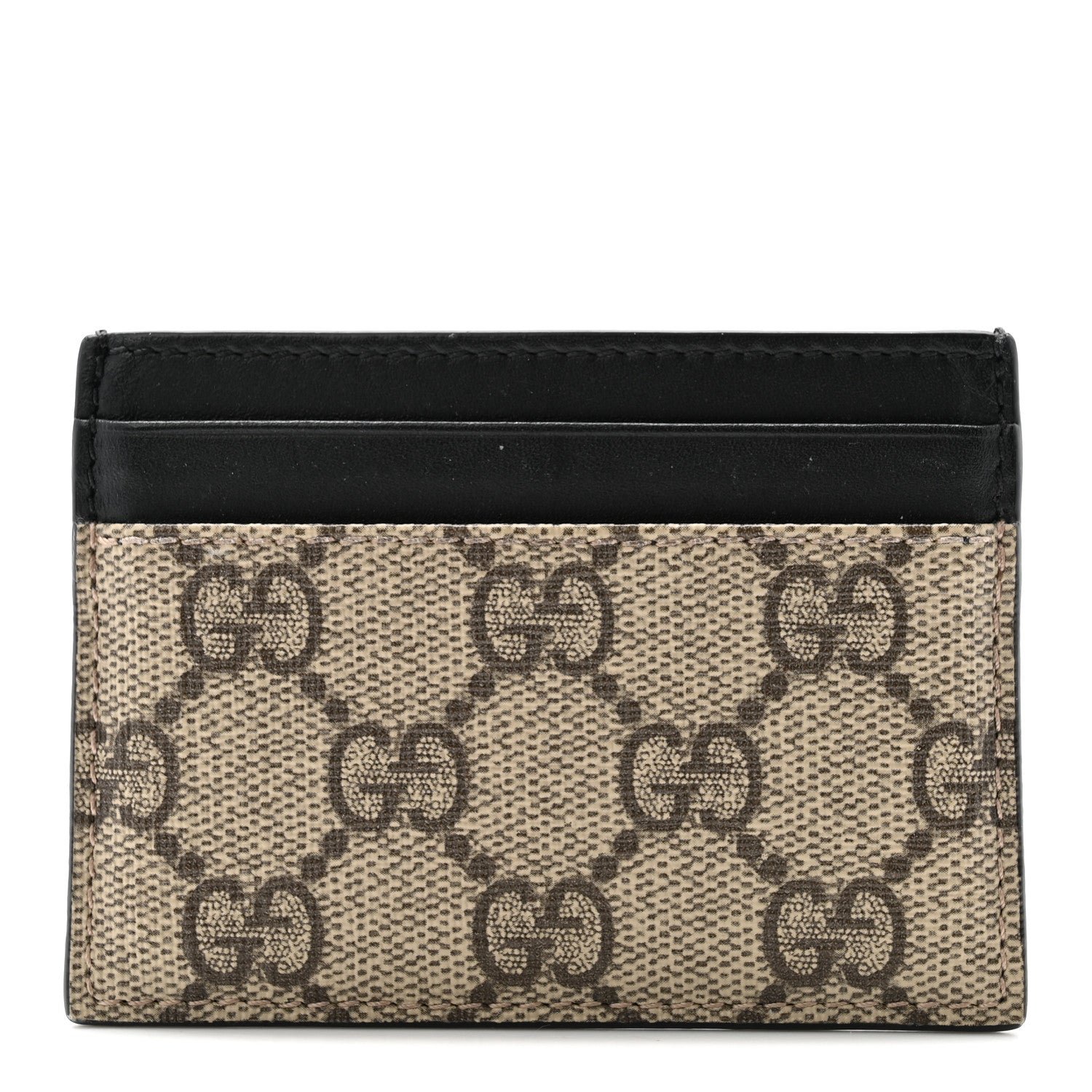 Gucci GG Supreme Monogram Calfskin Card Holder Beige Black
