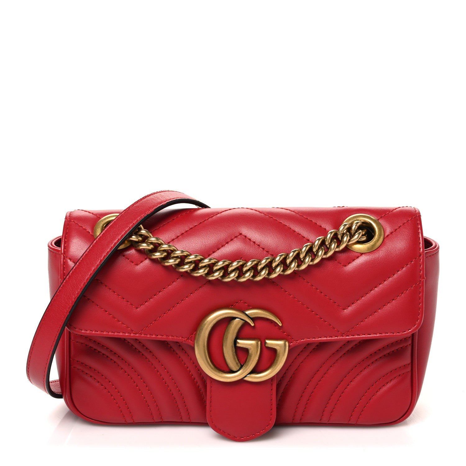 Gucci Calfskin Matelasse Mini GG Marmont Shoulder Bag Hibiscus Red