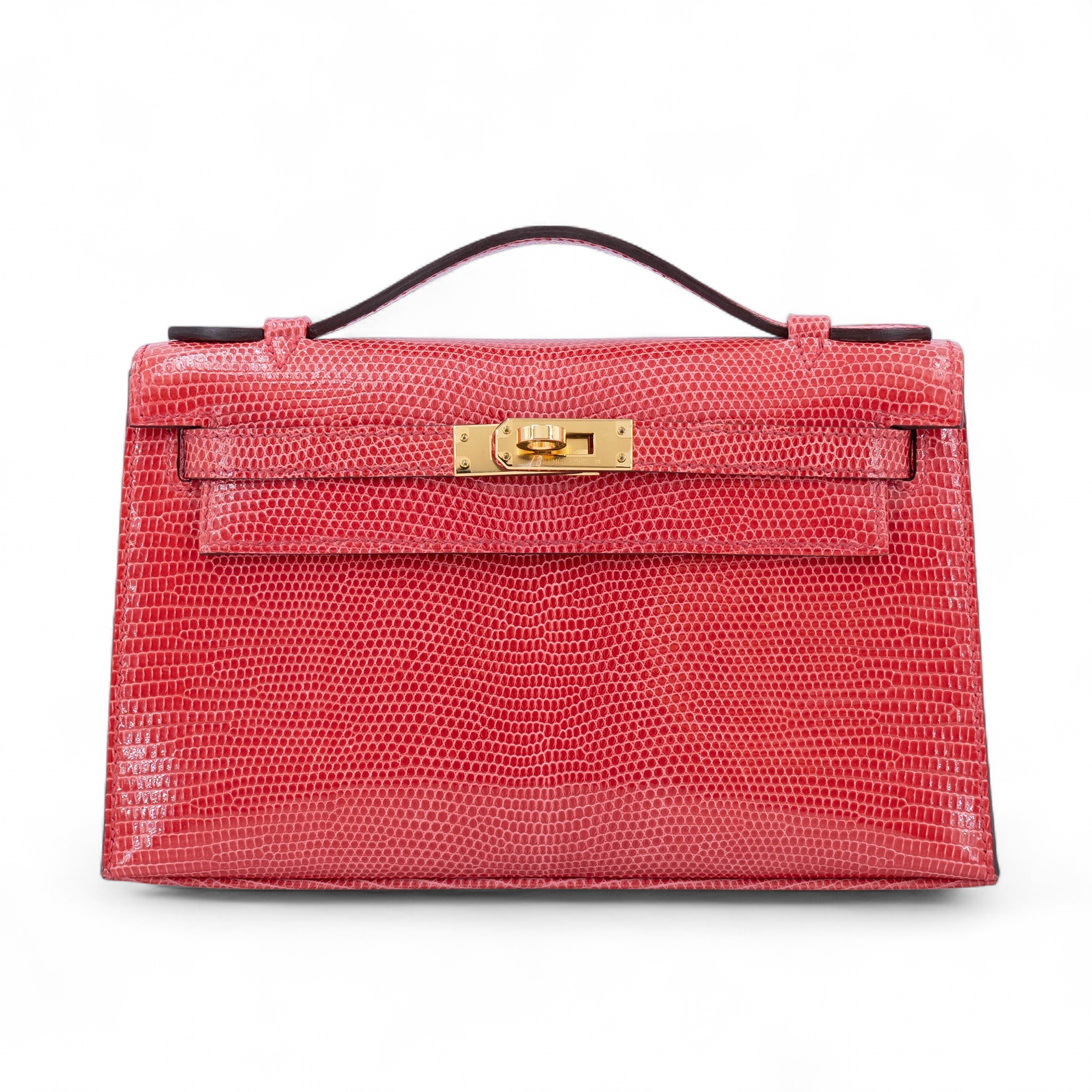 Hermes Unused ( Rank NS ) HERMÈS Kelly Pochette Bougainvillea (A5) Lizard Gold hardware U (2022)