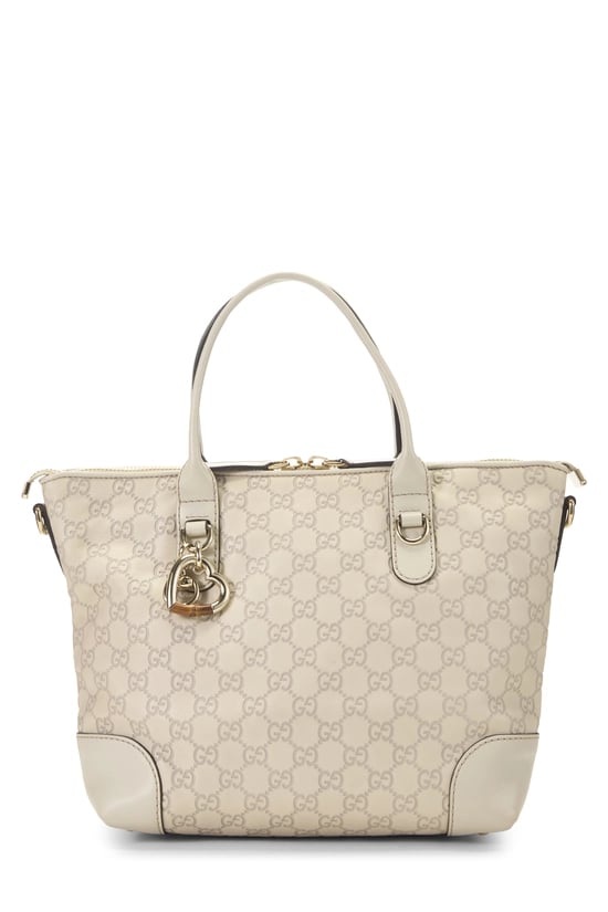White Guccissima Heart Bit Zip Tote