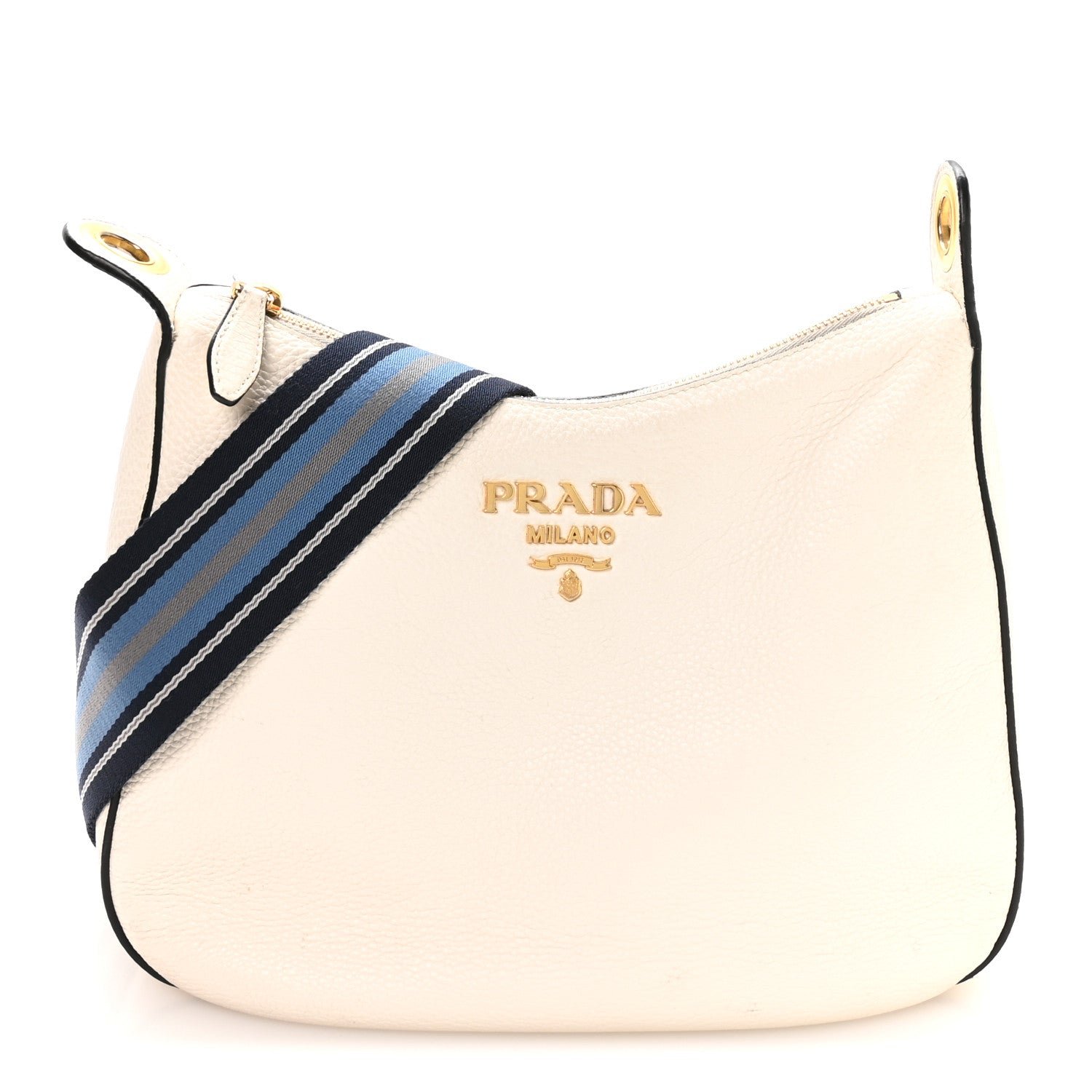 Prada Vitello Phenix Zippered Messenger Hobo White