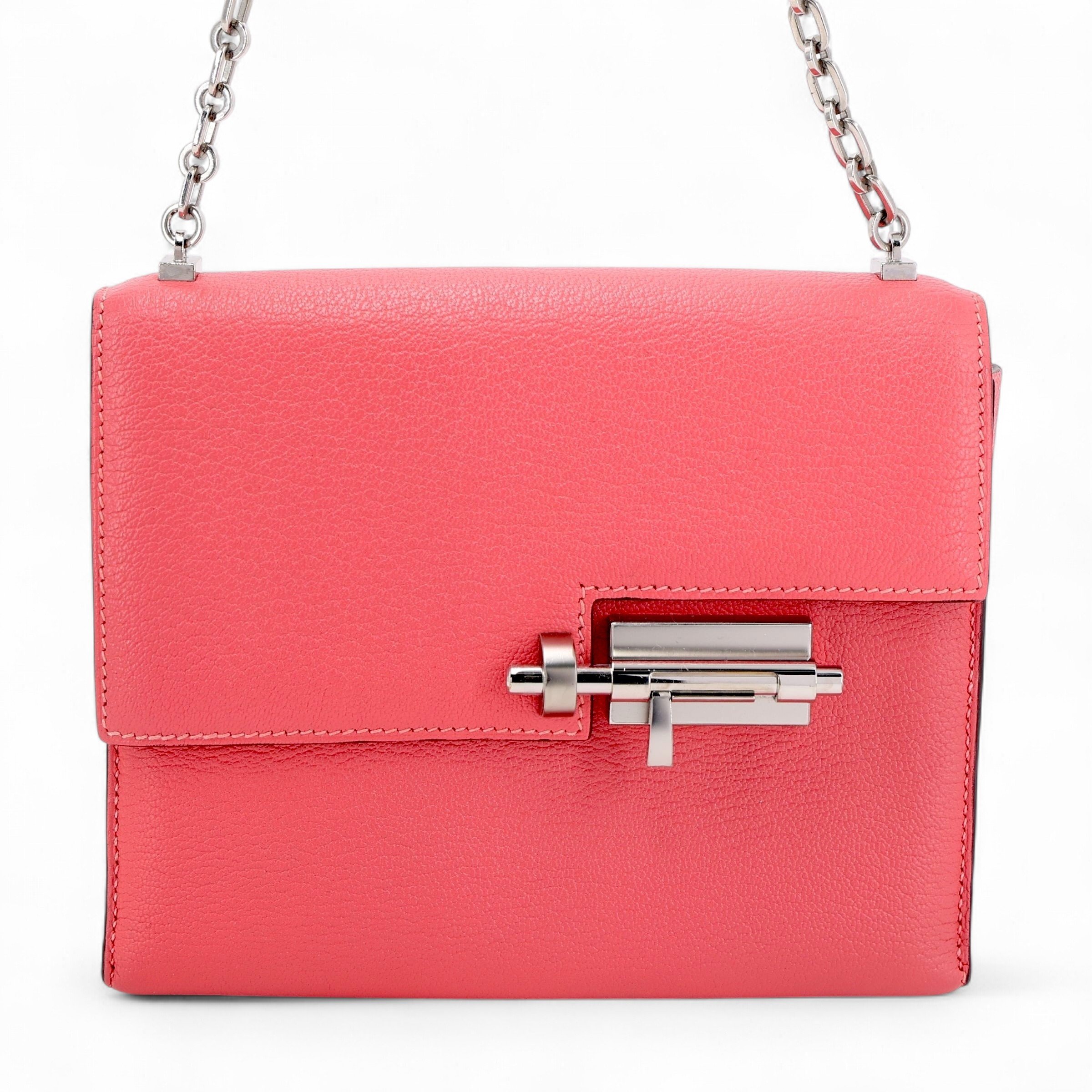 Hermes Very Good ( Rank A) HERMÈS Verrou Mini Rose Lipstick (U5) Chevre Palladium hardware A (2017)