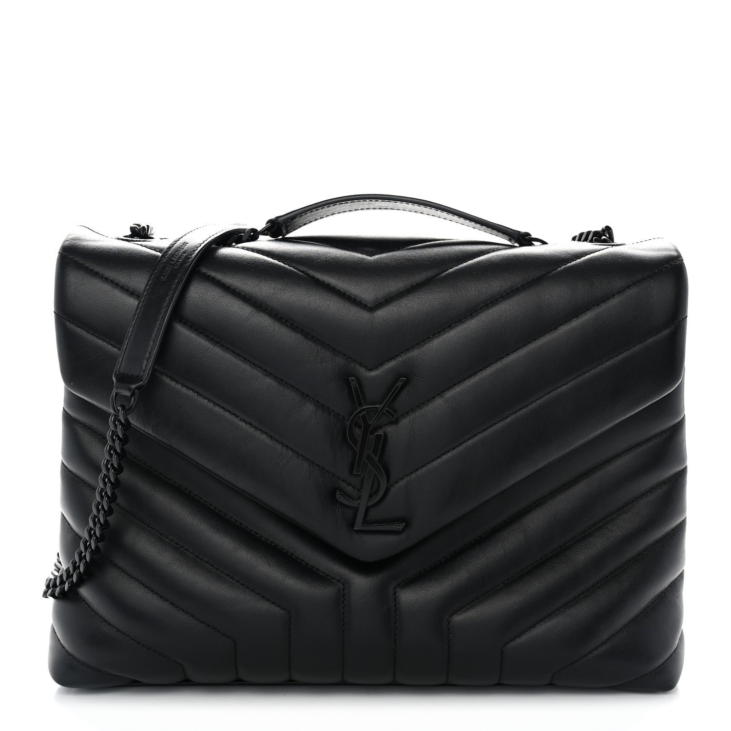 Saint Laurent Calfskin Y Quilted Monogram Monochrome Medium Loulou Chain Satchel Black