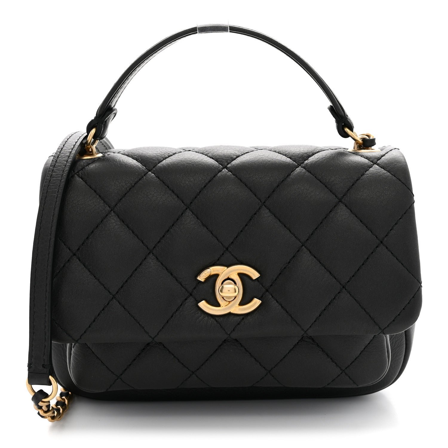 Chanel Calfskin Quilted Top Handle Flap Black