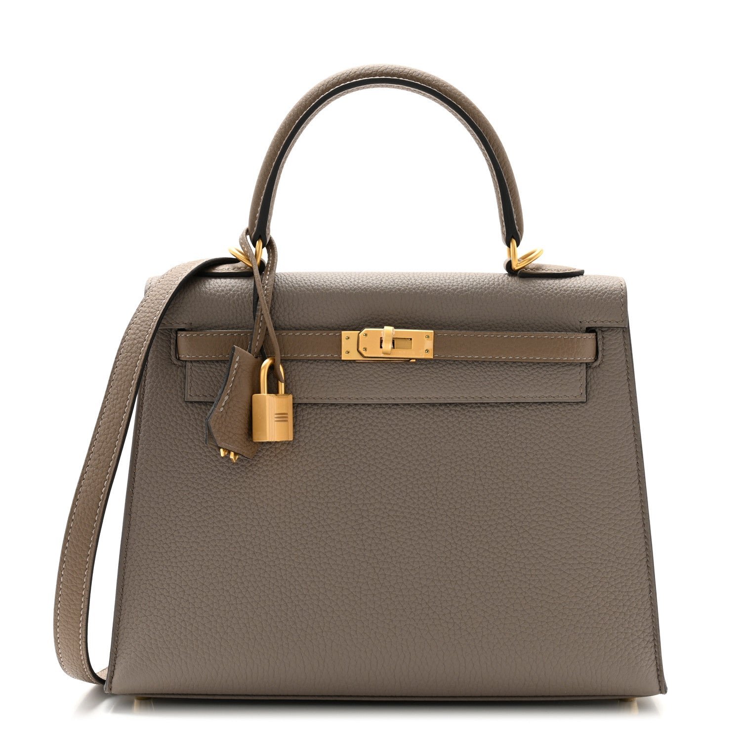 Hermes Togo Horseshoe Kelly Sellier 25 Gris Asphalte Etoupe