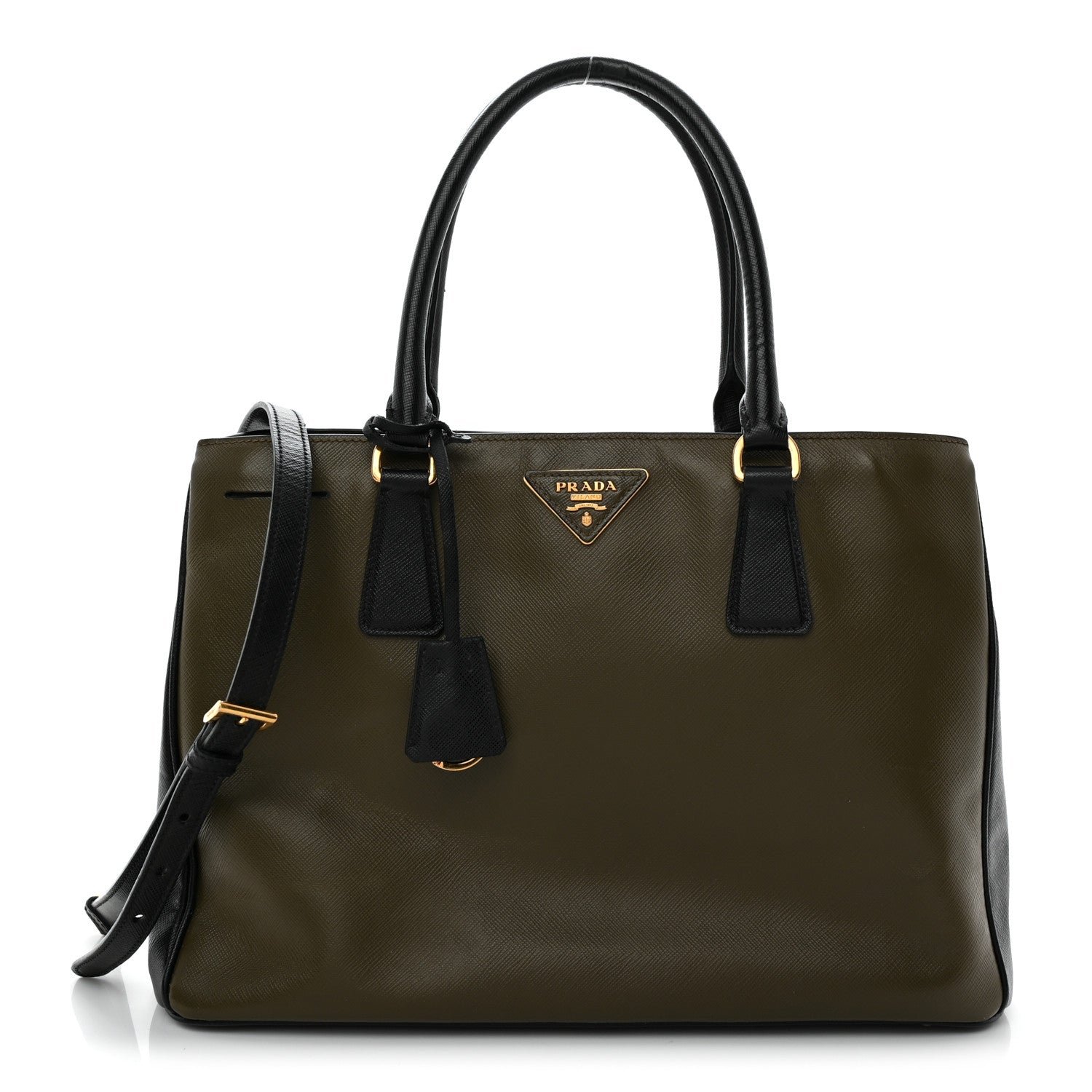 Prada Saffiano Lux Bi-Color Medium Tote Militare Black
