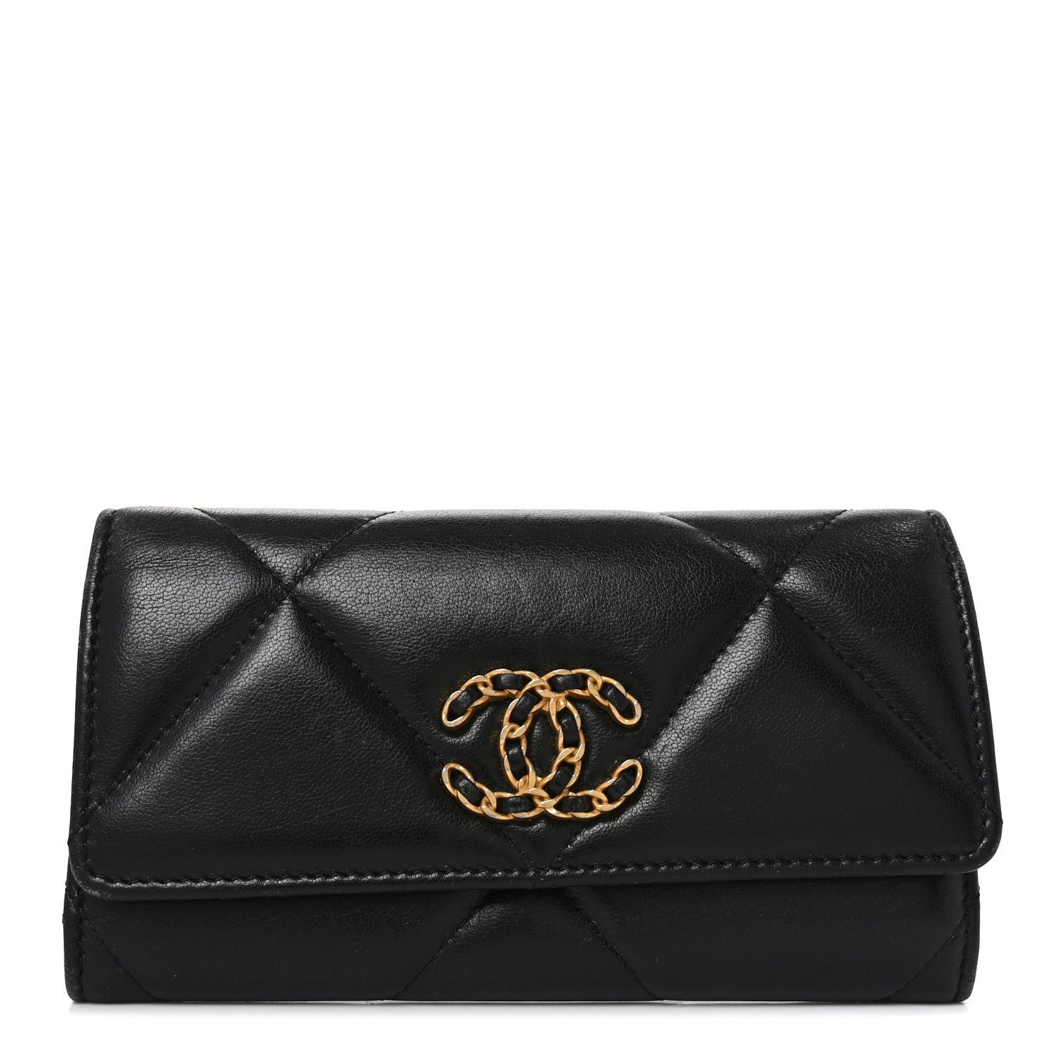 Chanel Lambskin Quilted Chanel 19 Flap Wallet Black