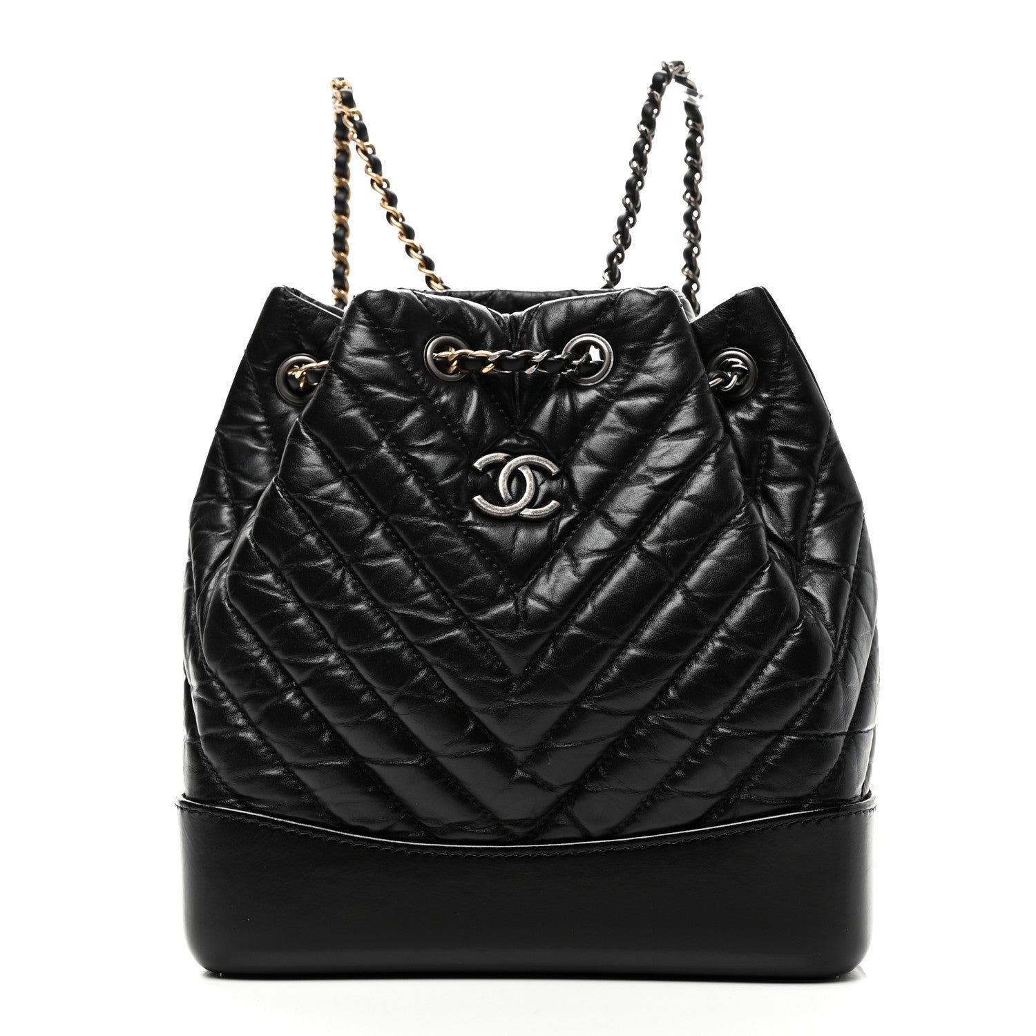 Chanel Aged Calfskin Chevron Quilted Small Gabrielle Backpack Black