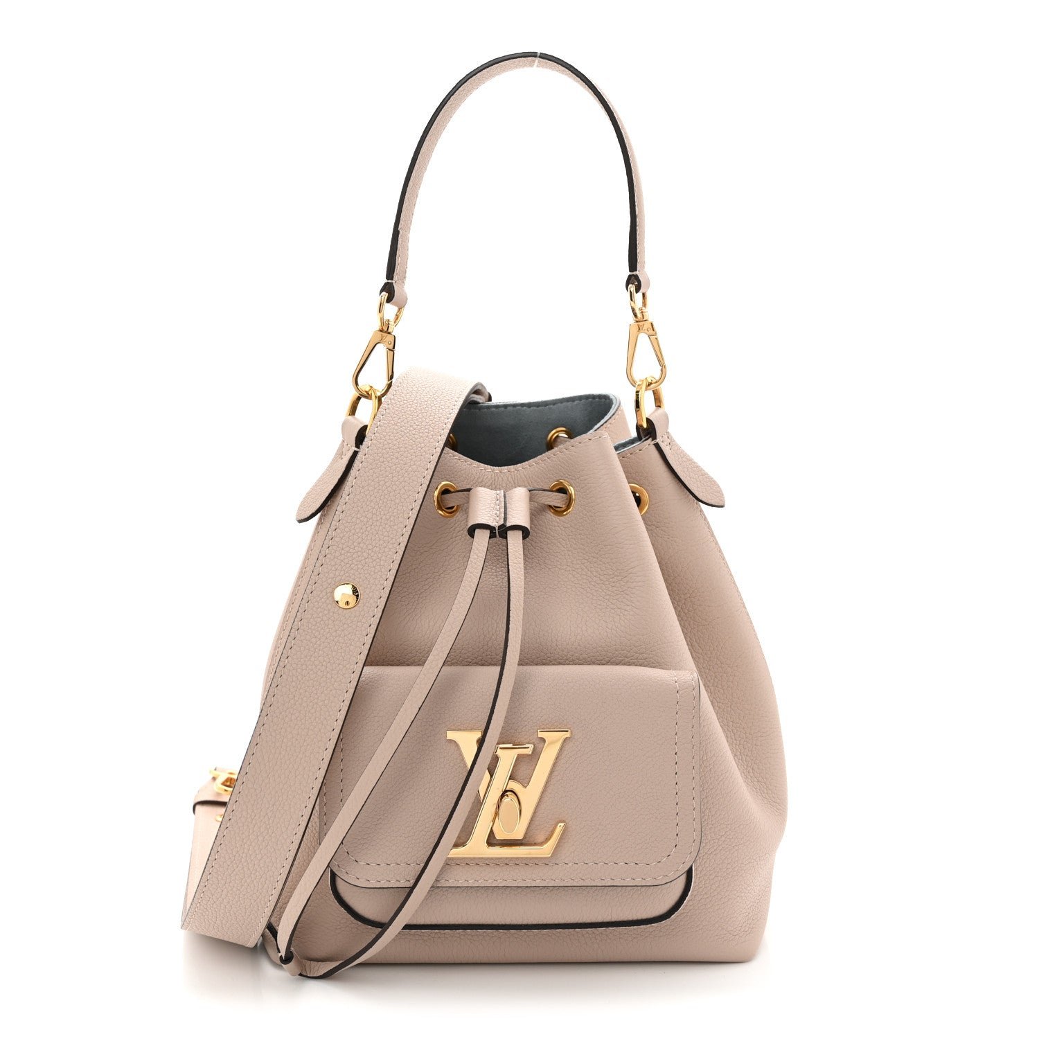 Louis Vuitton Calfskin Lockme Bucket MM Greige