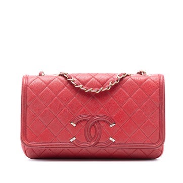 Chanel Calf Leather Medium Caviar CC Filigree Flap