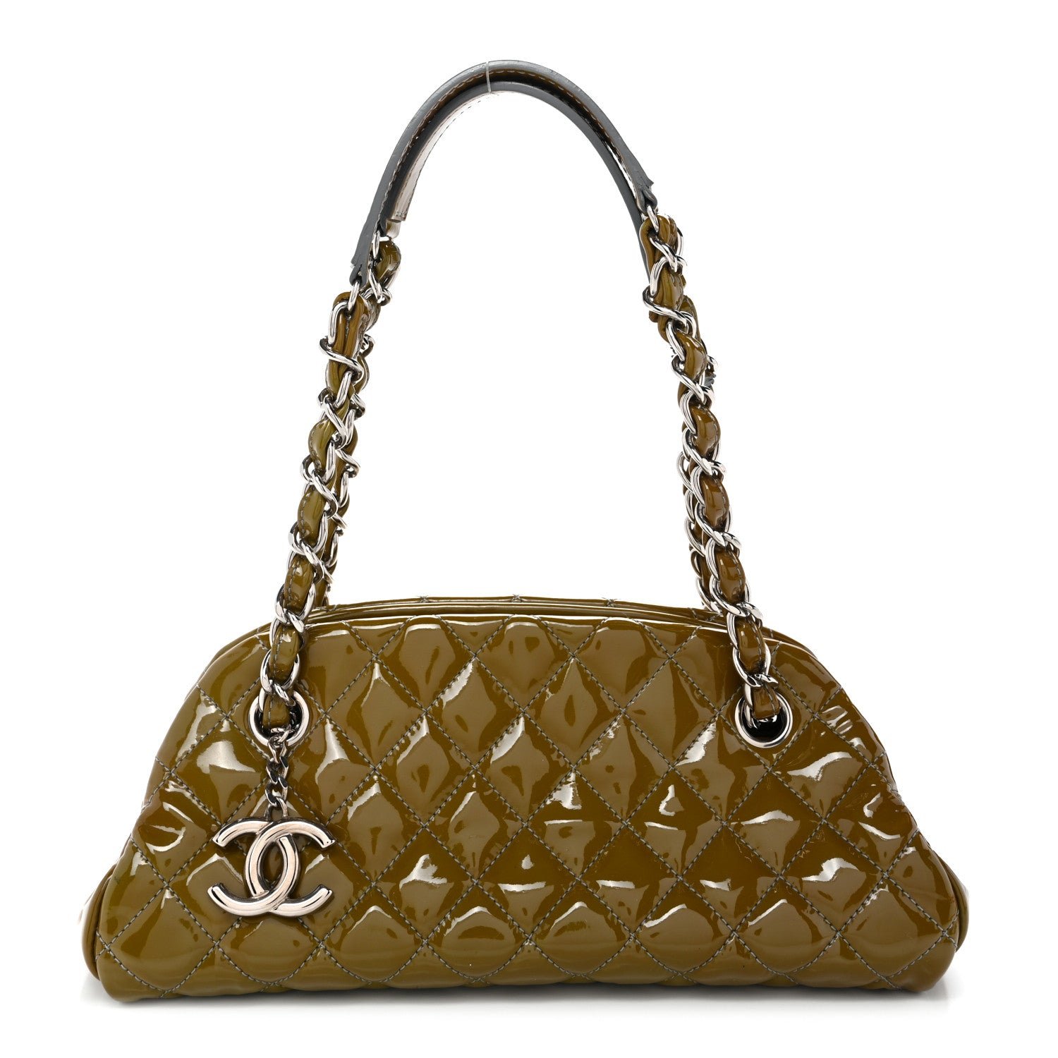 Chanel Patent Quilted Small Just Mademoiselle Light Khaki