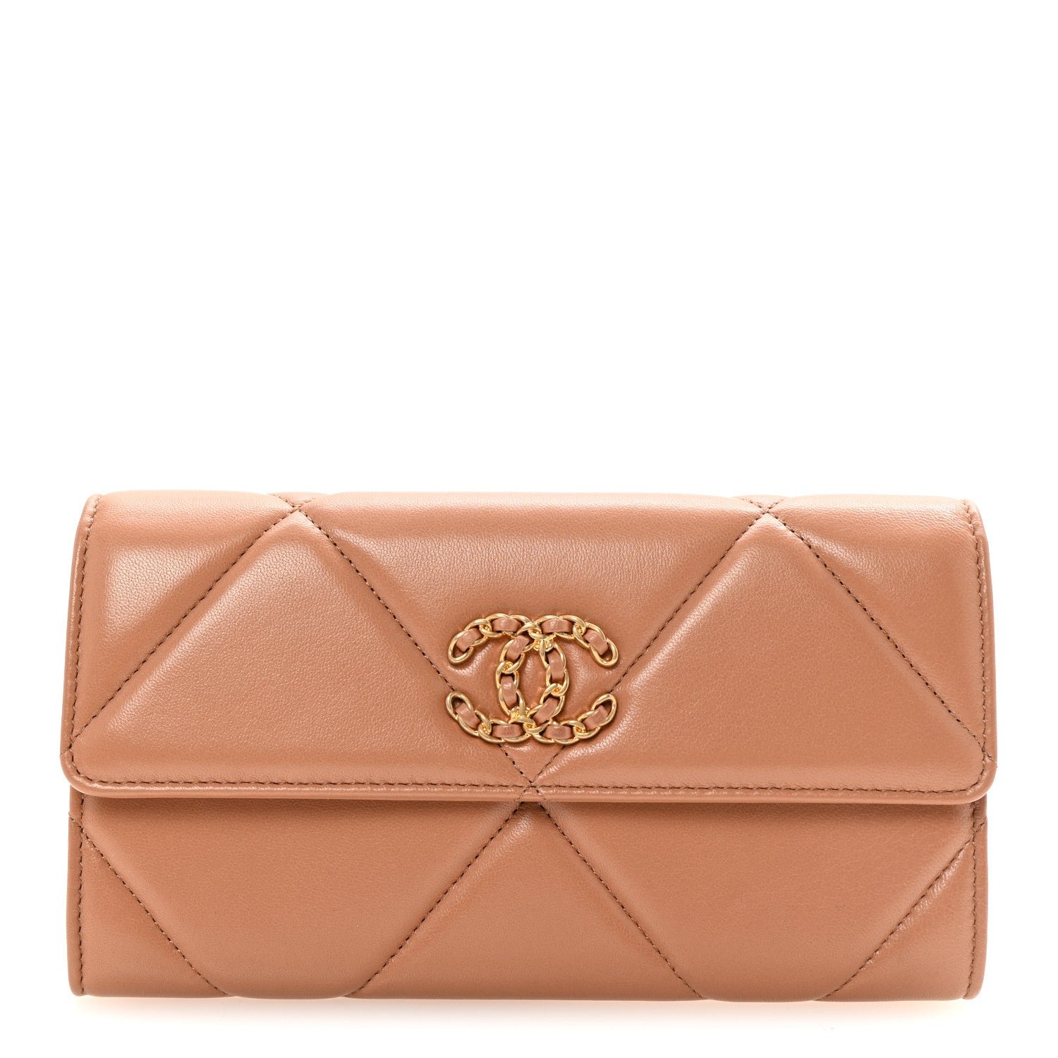 Chanel Lambskin Quilted Chanel 19 Flap Wallet Brown