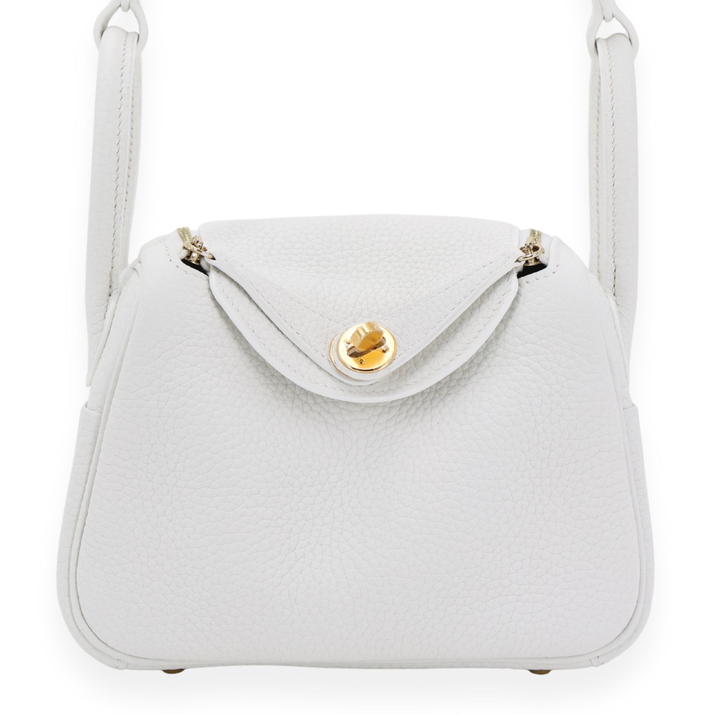 Unused ( Rank NS ) HERMÈS Mini Lindy New White (0U) Clemence Gold hardware B (2023)