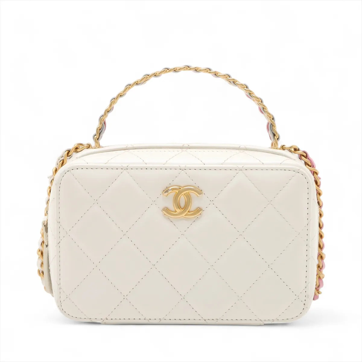 Chanel Matelasse Calfskin Vanity bag White Gold Metal Fittings random serial