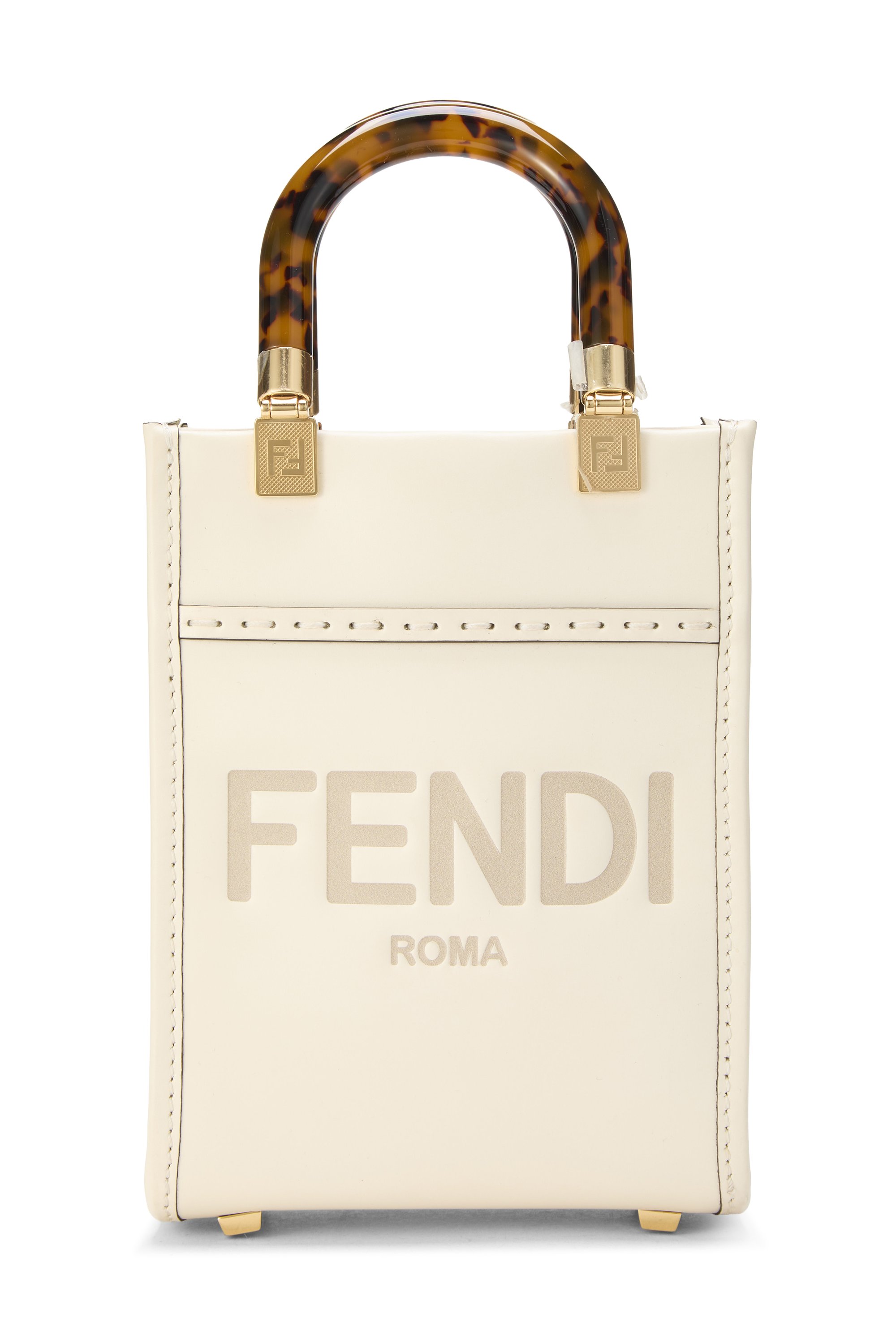 Fendi White Calfskin Sunshine Shopper Mini
