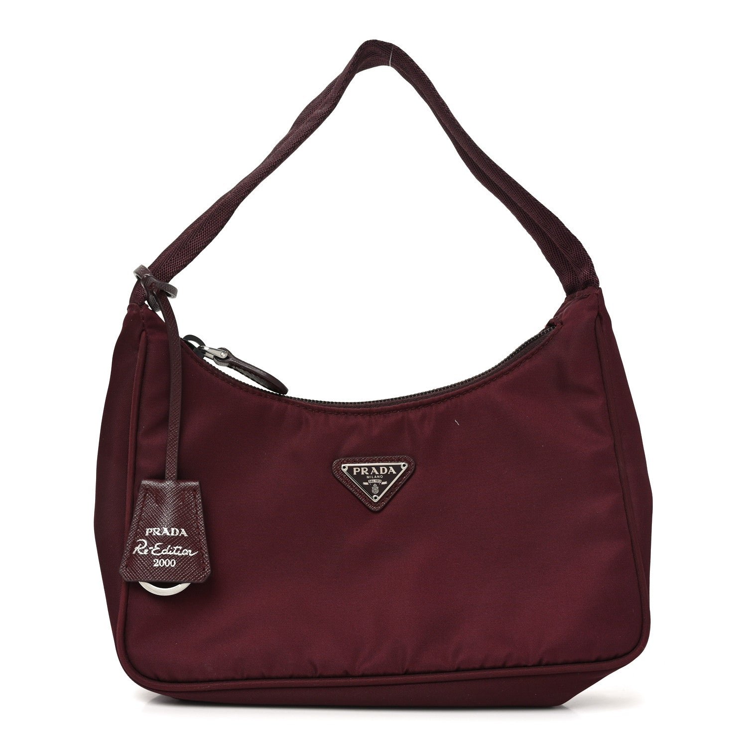 Prada Tessuto Nylon Saffiano Mini Re-Edition 2005 Bag Bordeaux