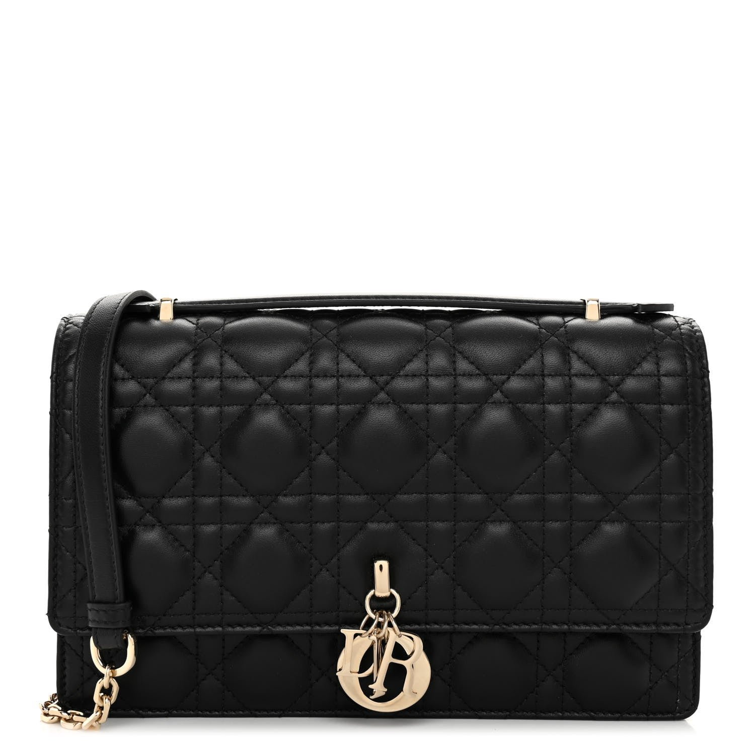 Dior CHRISTIAN DIOR Lambskin Cannage Miss Dior Chain Pouch Black